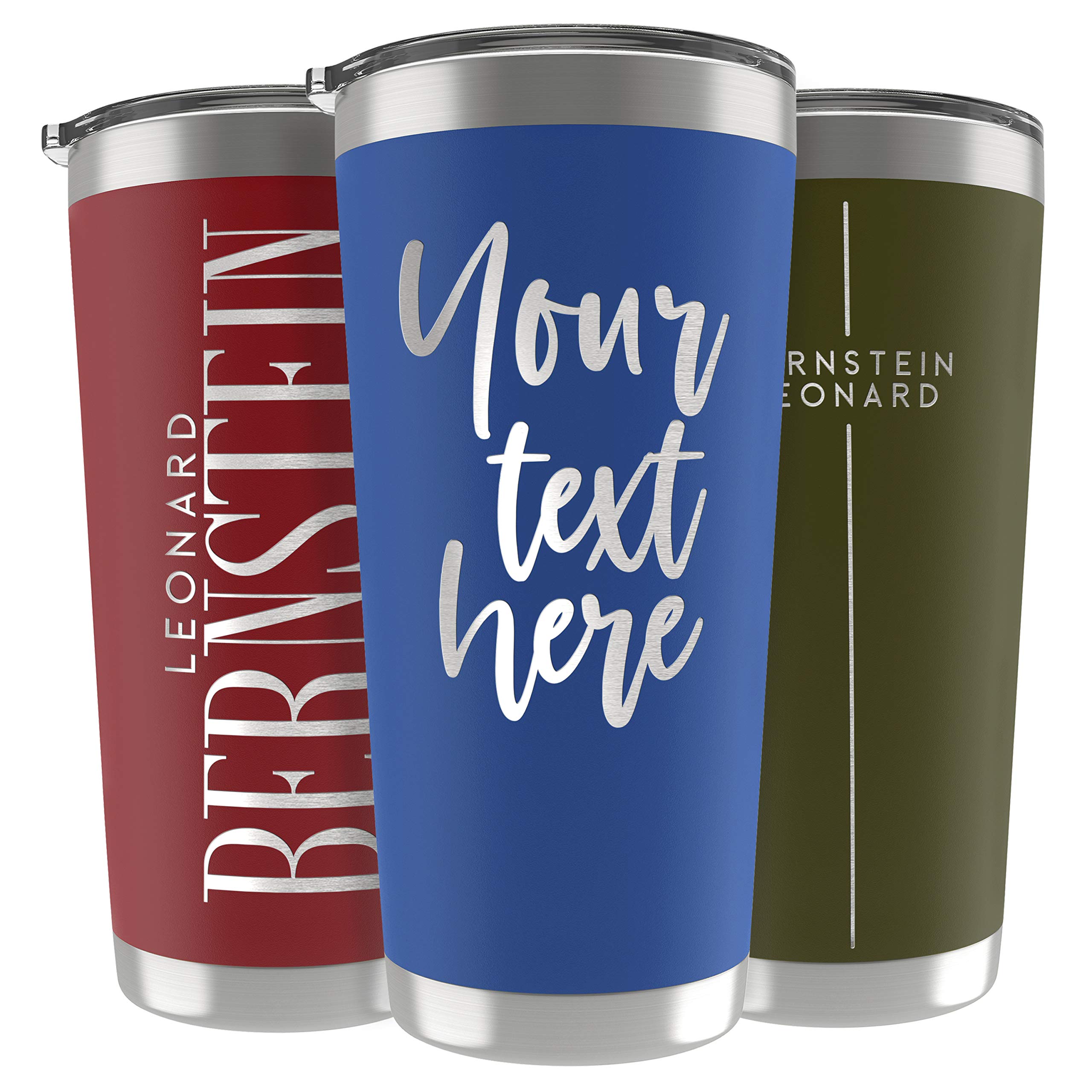Personalized Gifts For Men - 20 Oz. Custom Tumblers w/Lid, Royal Blue - Insulated Travel Coffee Mugs - Optional Straw Set, Stainless Steel Double Wall Coffee Tumbler, Personalized Cups