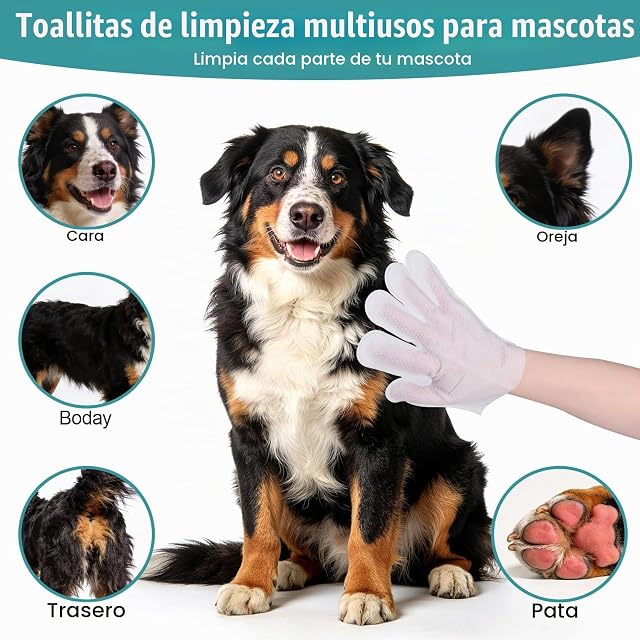 Foto 2 de 6 de 20 Piezas Guantes Lavar Perro Limpieza Hipoalergénicas Pet Wipes Cuidado Mascota para la y el Diario…