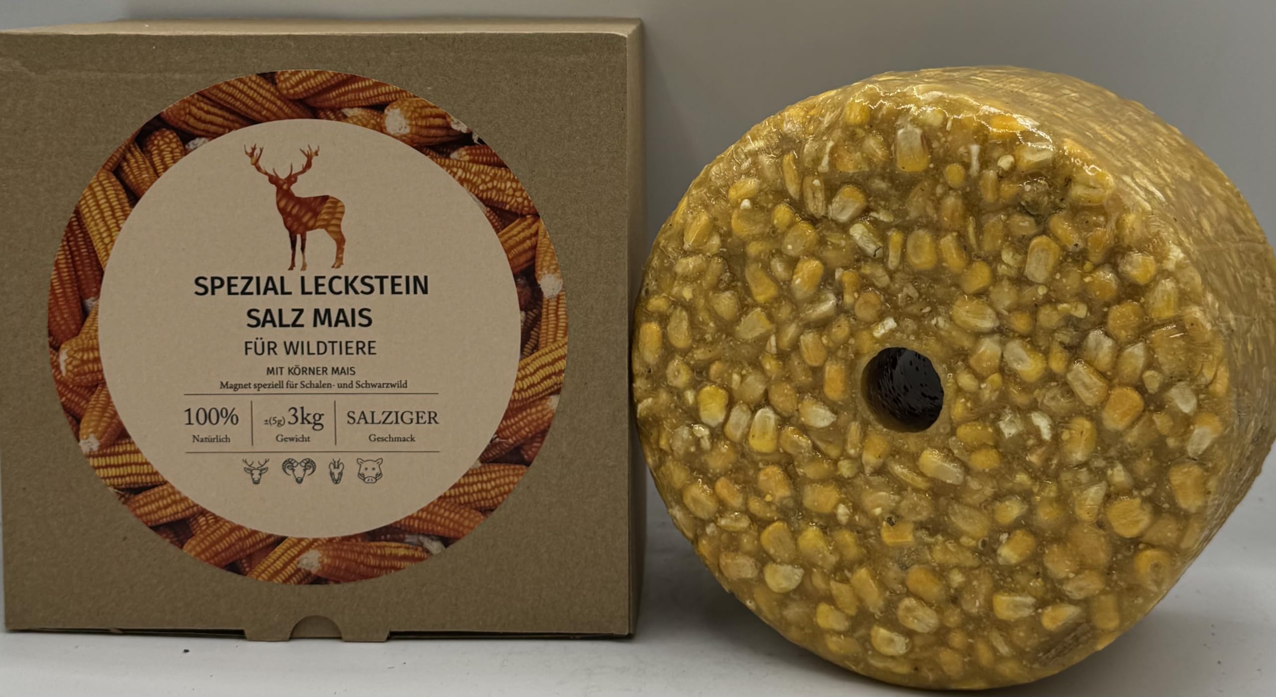 Sale speciale di mais | pietra extra dura | per cervi selvatici | per cervi rossi, damigelle, selvaggina sikawild, selvaggina selvatica | durata di utilizzo 3 kg (9,97 €/kg)