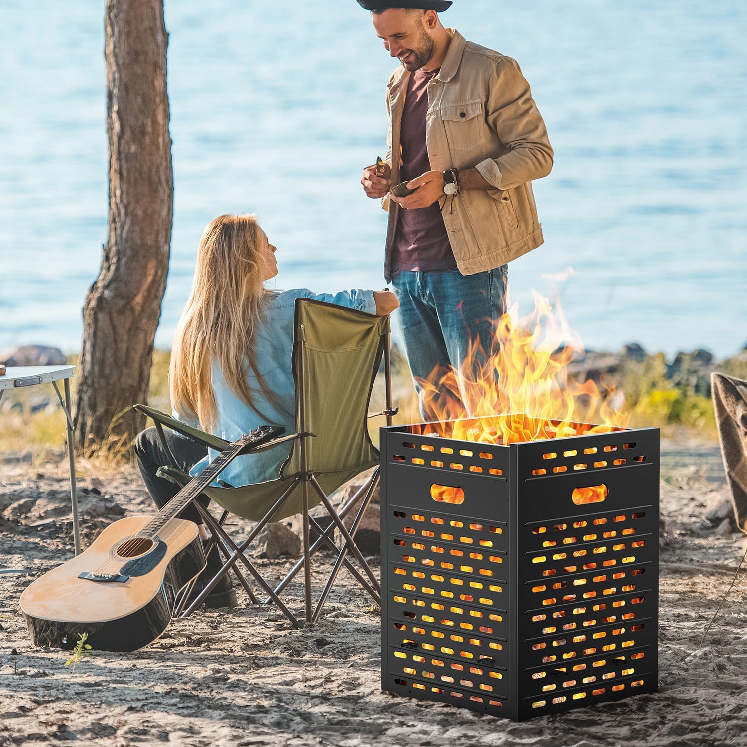 Panovue Fire Pit Burn Barrel 30 Inch 63 Gallon Ultra Thick Burn Drum for Yard Waste Incinerator Barrel Burn Cage for Outside Paper Leaf Trash Wood Backyard Bonfire