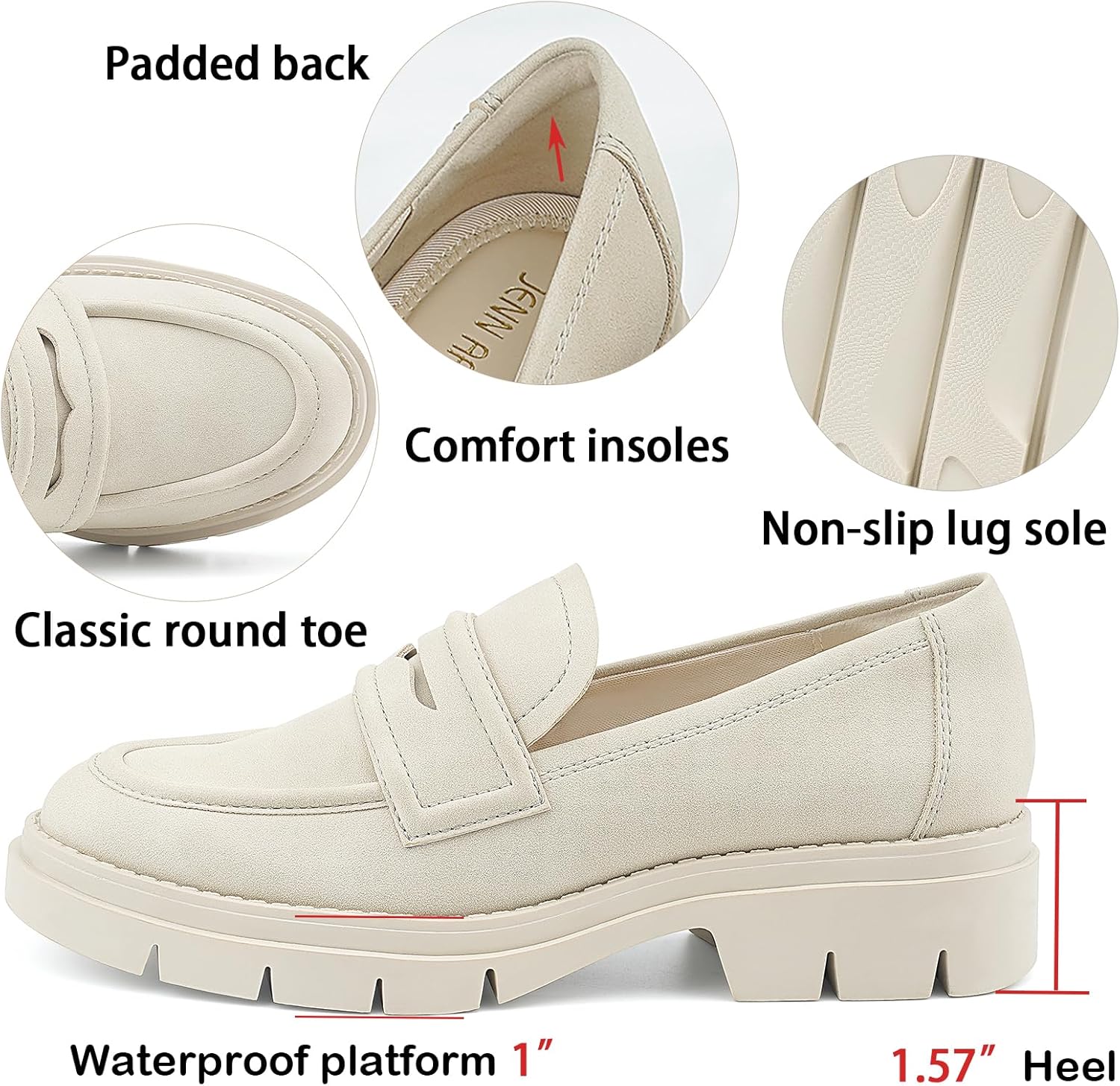 JENN ARDOR Women's Chunky Loafers Slip On Lug Sole Penny Loafer Comfort Casual Round Toe Mid Heels Platform Work Shoes - Image 5