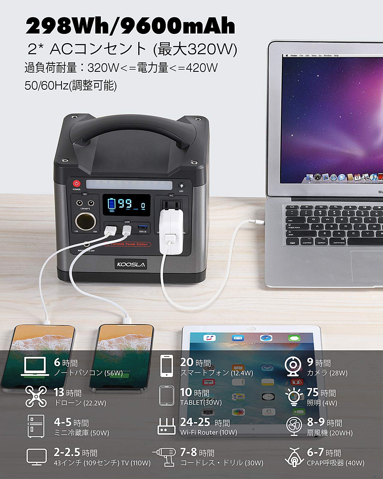 Amazon.co.jp: KOOSLA ポータブル電源 LiFePO4リン酸鉄リチウム電池 