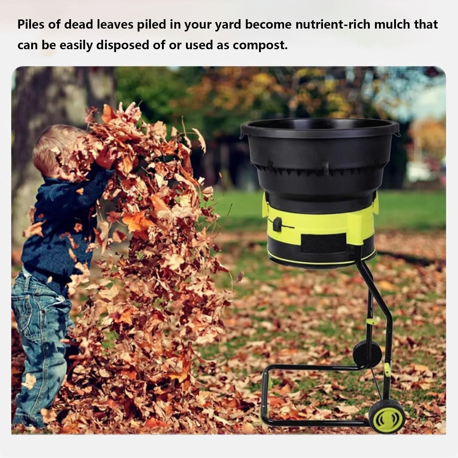 Broyeur à compost,broyeur à feuilles électrique filaire,broyeur de jardin portable avec roues et sac de collecte, diamètre de l'entonnoir 54 cm,pour feuilles de jardin,compost,20mpowercord