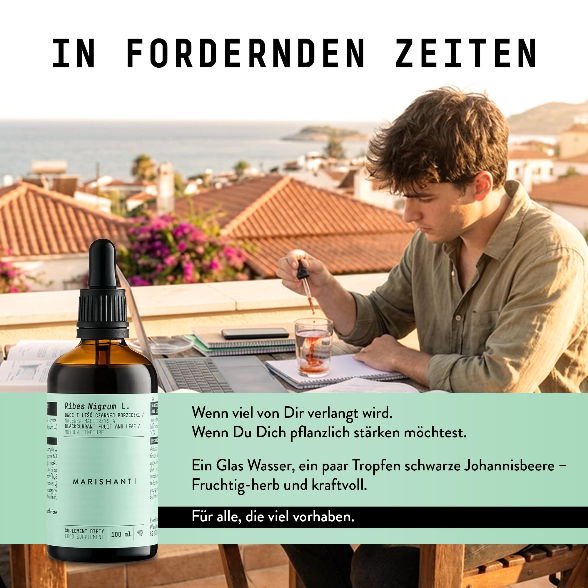 Schwarze Johannisbeere (Ribes Nigrum L.) Alkoholfreie Urtinktur – flüssiger Extrakt – Tropfen – 100 ml – Nahrungsergänzungsmittel – Marishanti – 100% natürlich und vegan