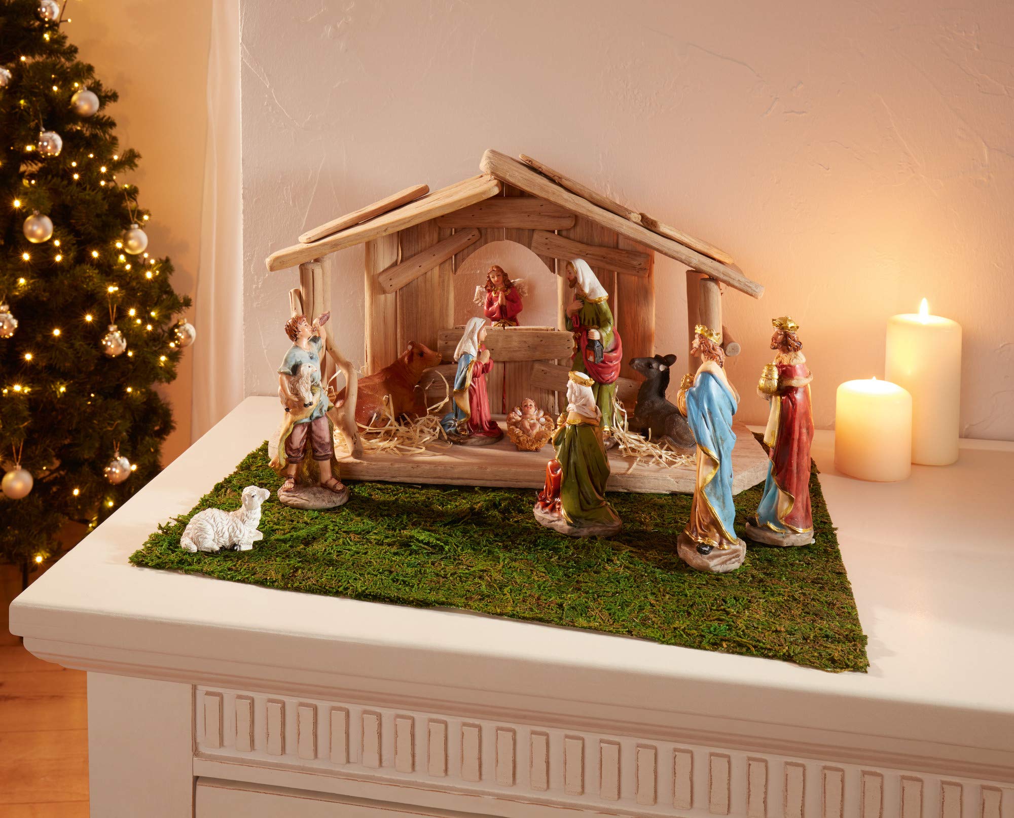 FRANK FLECHTWAREN Krippe, Weihnachtskrippe, Advent, Christkind, Rustikaler Charme, Stall aus stabilem Treibholz, Maße 40 x 15 x 25 cm