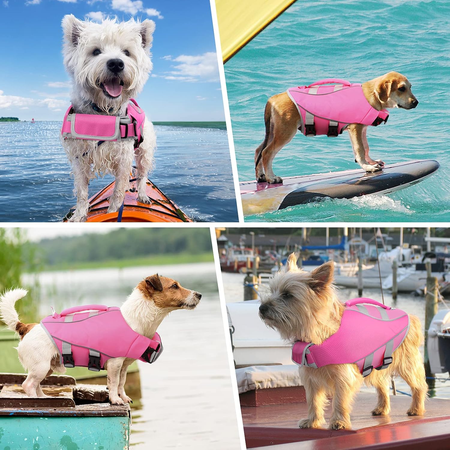Kuoser Dog Life Jacket, High Flotation Dog Life Vest for Swimming Boating, Reflective Pet Swimming Vest Doggie Water Preserver with Rescue Handle