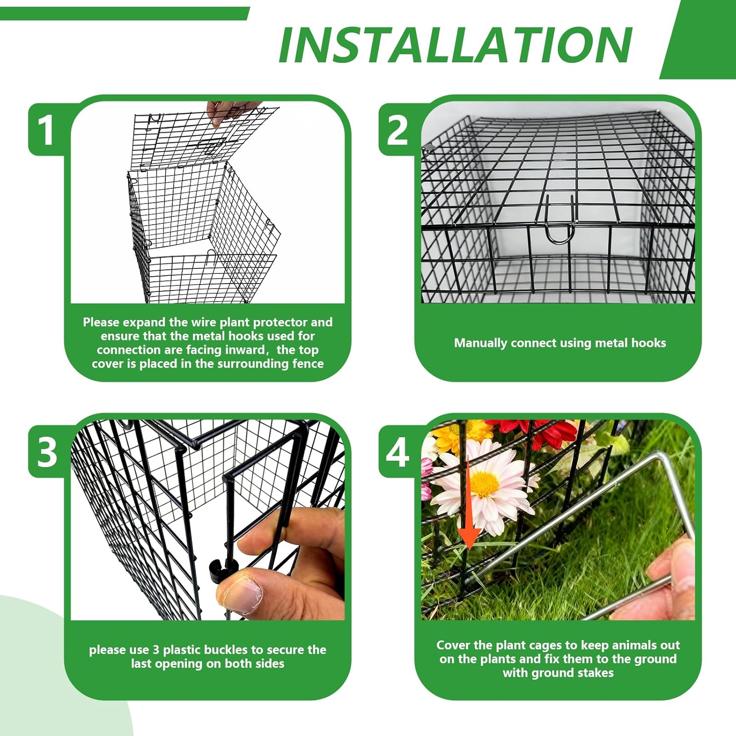 Garden Wire Cloches For Plants Extra Large 13.2" X13.2" X16.7" Rustproof Plant Cages For Outdoor Plants Protectors From Animals With Openable Top Cover & Stakes Plant Cages To Keep Animals Out (2 PCS)