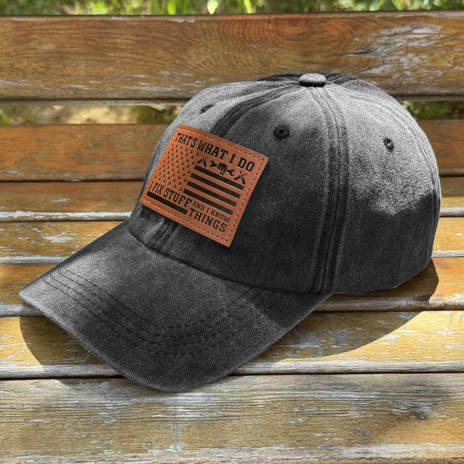 Embroidered Leather That's What I Do I Fix Stuff and I Know Things Hat for Men Dad Husband Uncle Adjustable Baseball Cap - Image 2