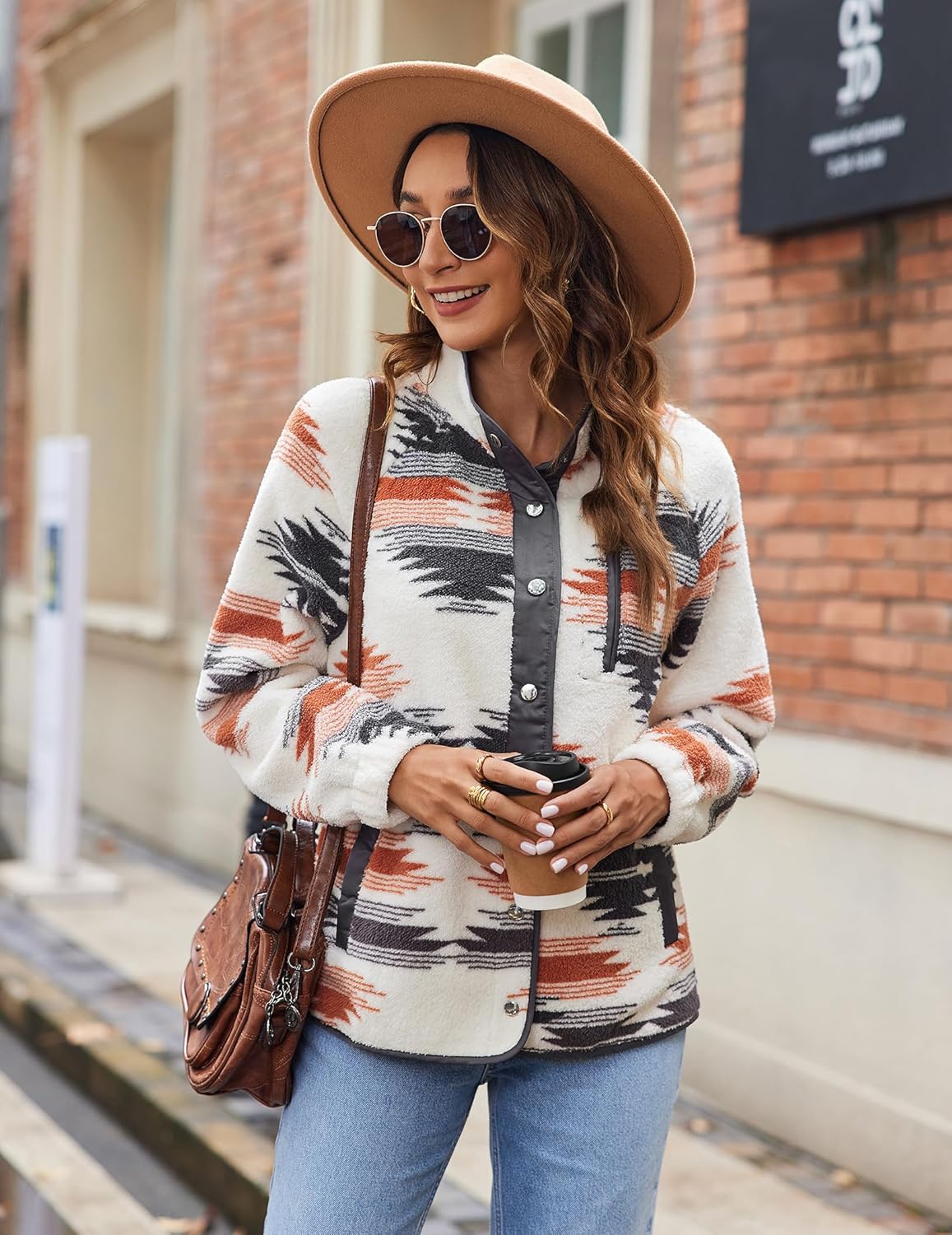 Zeagoo Women's Cozy Fleece Jacket Western Aztec Print Snap Button Down Coat with Pockets Casual Warm Outwear 2026 - Image 4
