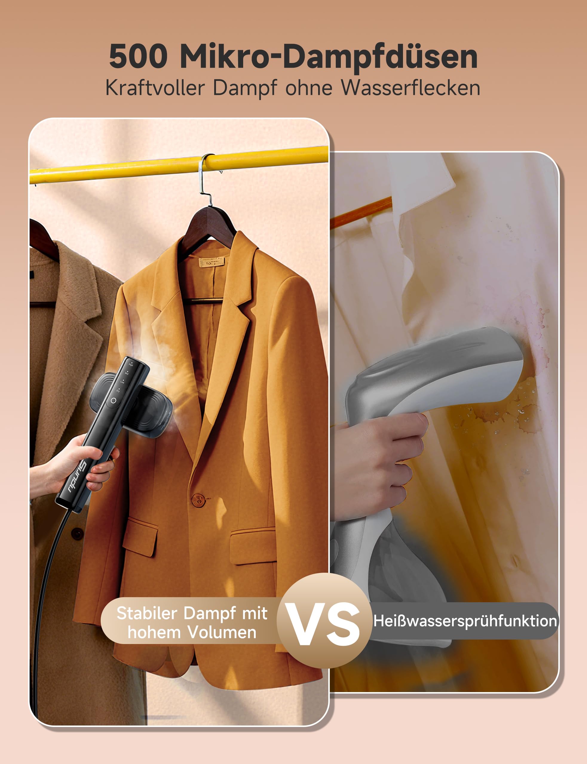 Sundu Dampfglätter, 1200W Steamer, Reisedampfglätter mit LED-Anzeige, Touch-Bedienung, Tragbarem Mini-Bügeleisen, 2.4 m langem Kabel, Reisebügeleisen Entfernt Falten durch Dampf Schnell und Effektiv - 4