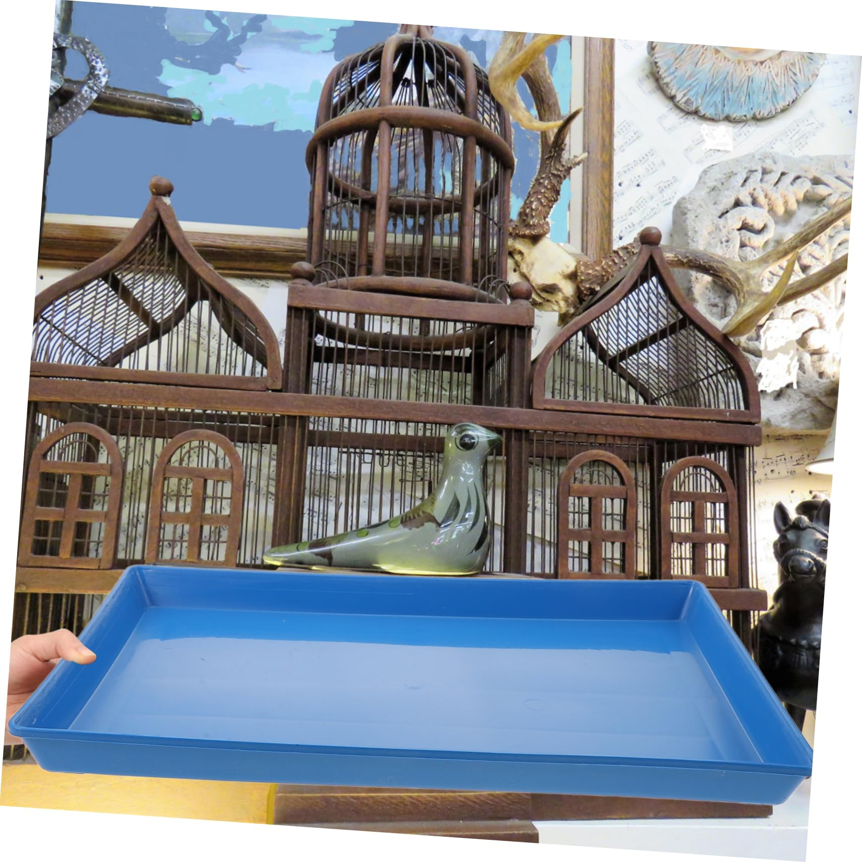 Yardwe Plateau Bac à Litière Antidébordement pour Cage de Chien en Plastique Bleu Facile à Nettoyer, pour Cage ou Caisse d'animaux