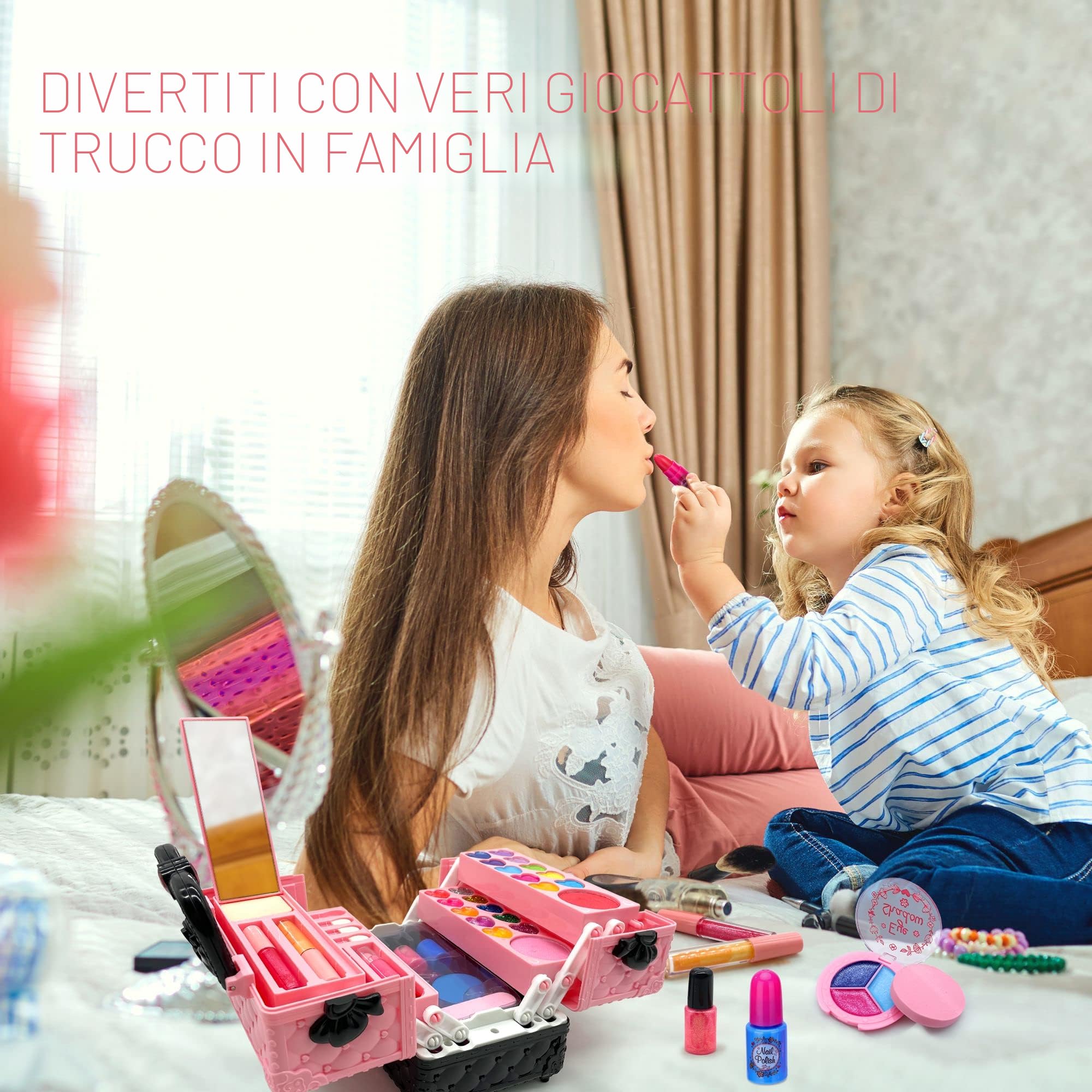 Lubibi Set Trucco Lavabile per Bambini con Valigetta, Testati per la Sicurezza Kit di Cosmetici Veri per Bambini Regalo di Compleanno di Natale Giocattolo per Ragazze età 4 5 6 7 8