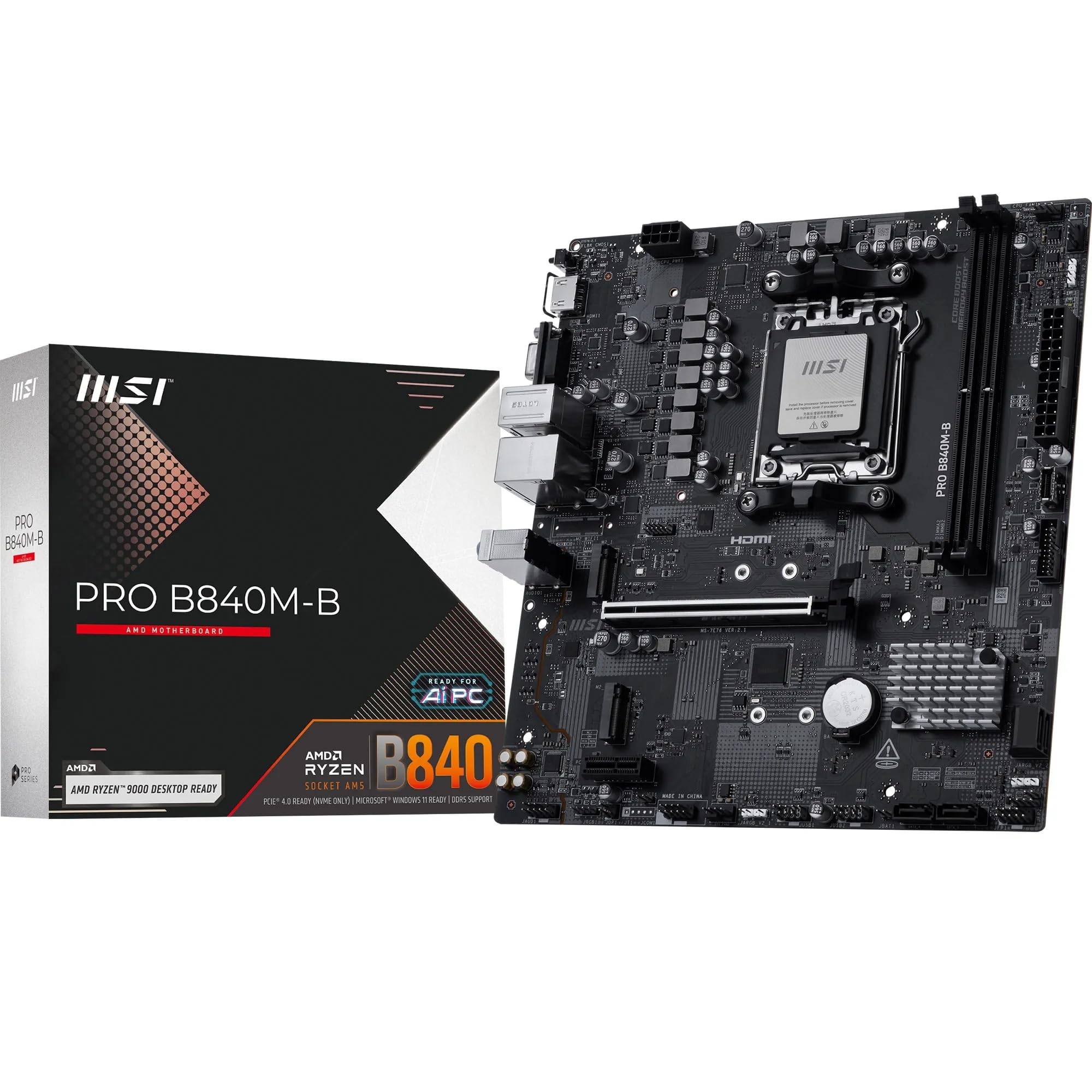 Amazon.com: MSI PRO B840M-B Motherboard, mATX - Supports AMD Ryzen