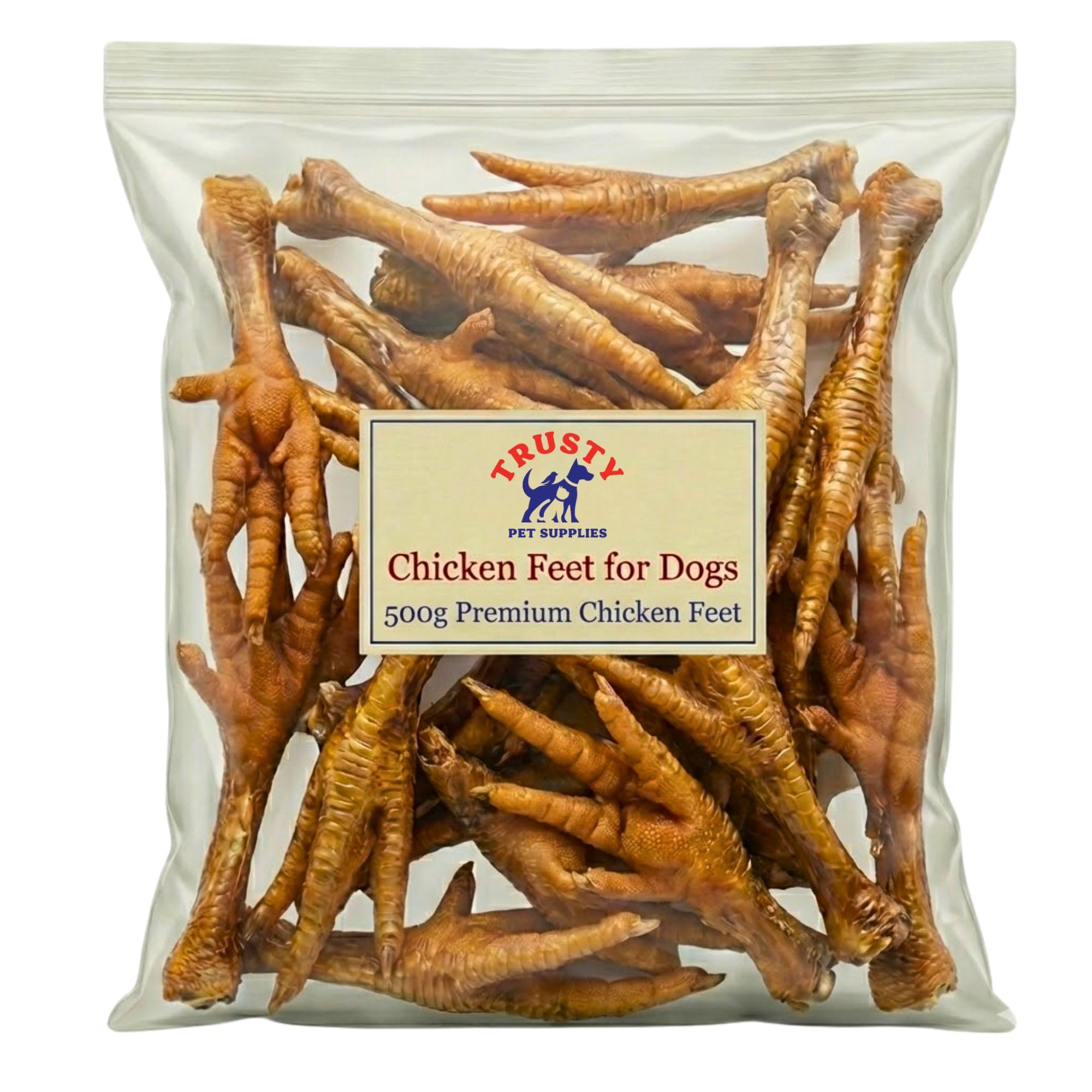 Chicken Feet for Dogs - 500g | Natural Dog Treat | Hypoallergenic & Grain Free | High in Glucosamine & Calcium | Natural Chews | Chicken Feet Dog Treats for Large & Small Dogs | By Trusty Pet Supplies