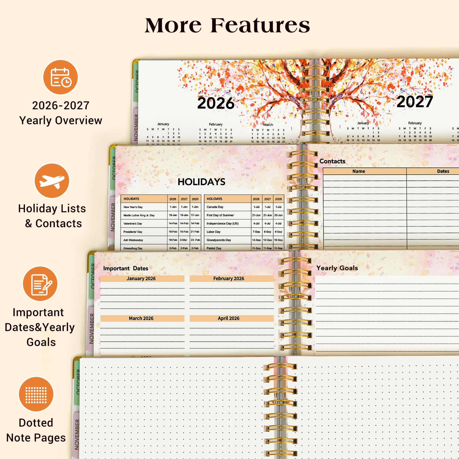 Planer 2026-2027, tygodniowy i miesięczny planer dzienny na 18 miesięcy, od stycznia 2026 do czerwca 2027, 21,6 cm x 28 cm, A4, duża twarda okładka, organizer, książka 2026 z zakładkami, spiralny