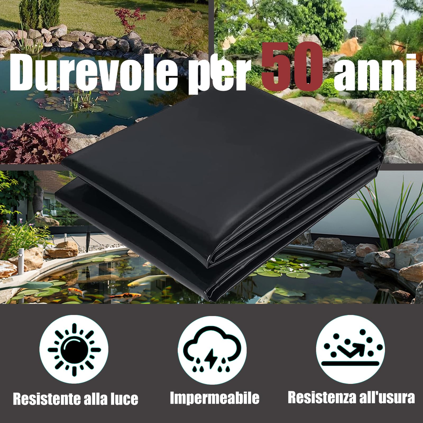 Telo Laghetto, Rivestimento per laghetto, Telo per Laghetto per Laghetti, Rivestimento per Laghetto Resistente, Fodera per Laghetto Flessibile per Piscina Giardino per Laghetti(3×4m)