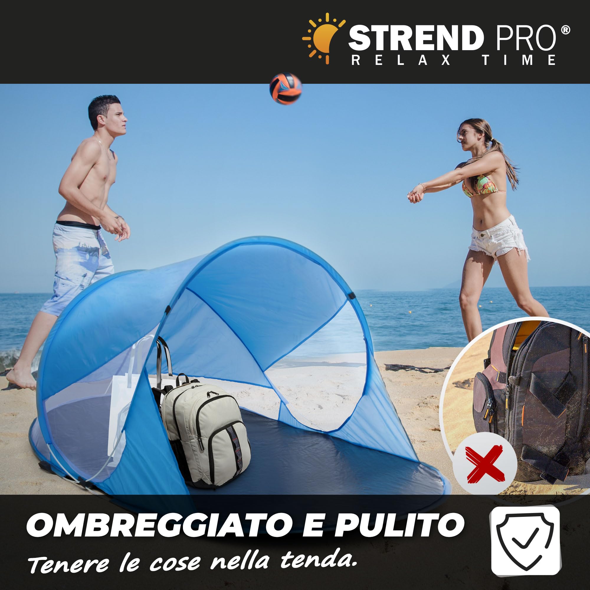 STREND PRO Mini tenda pop-up 190x120x90 cm – Piccola tenda da spiaggia, tenda a lancio con protezione UV, per bambini, giardino, parco e spiaggia