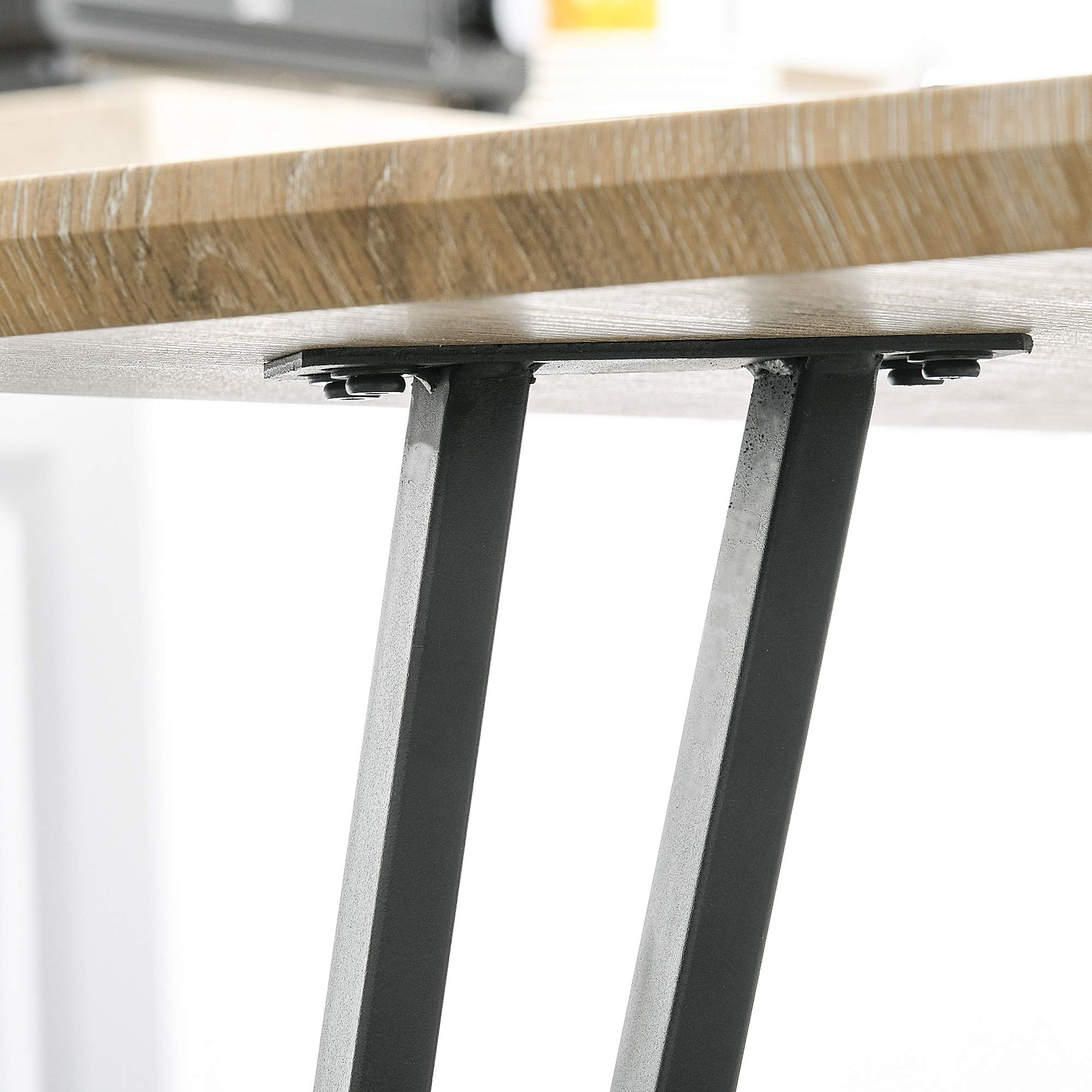 HOMCOM Mesa de Comedor Tablero Grande, 120x60x75 cm, Negra, Roble Claro | Diseño industrial, patas de metal tipo horquilla, MDF.