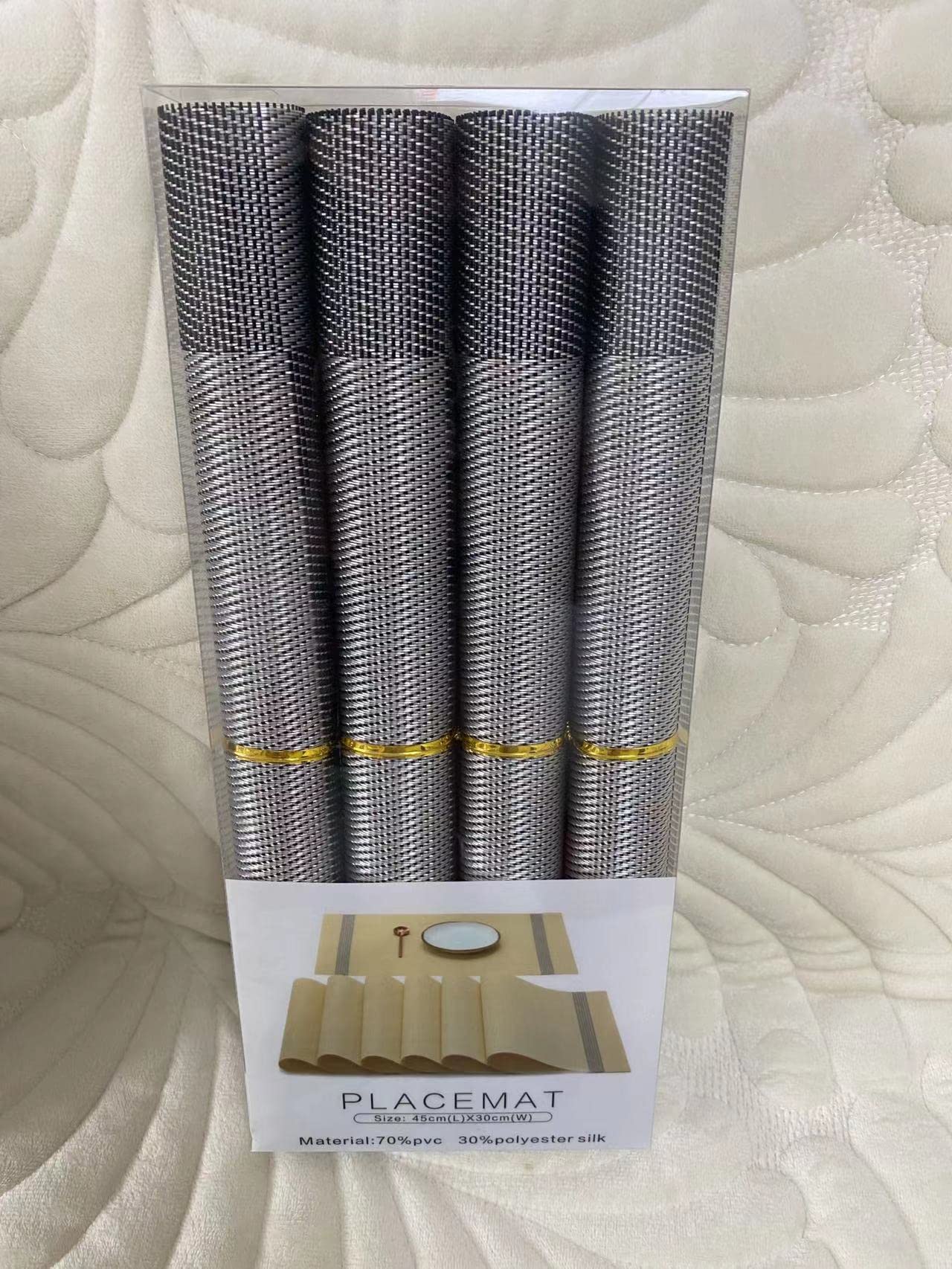 Gestreifte Vinyl-Tischsets, 4 Stück – 45,7 X 30,5 Cm, Hellbraun, Waschbar & Hitzebeständig Für Innen/außen