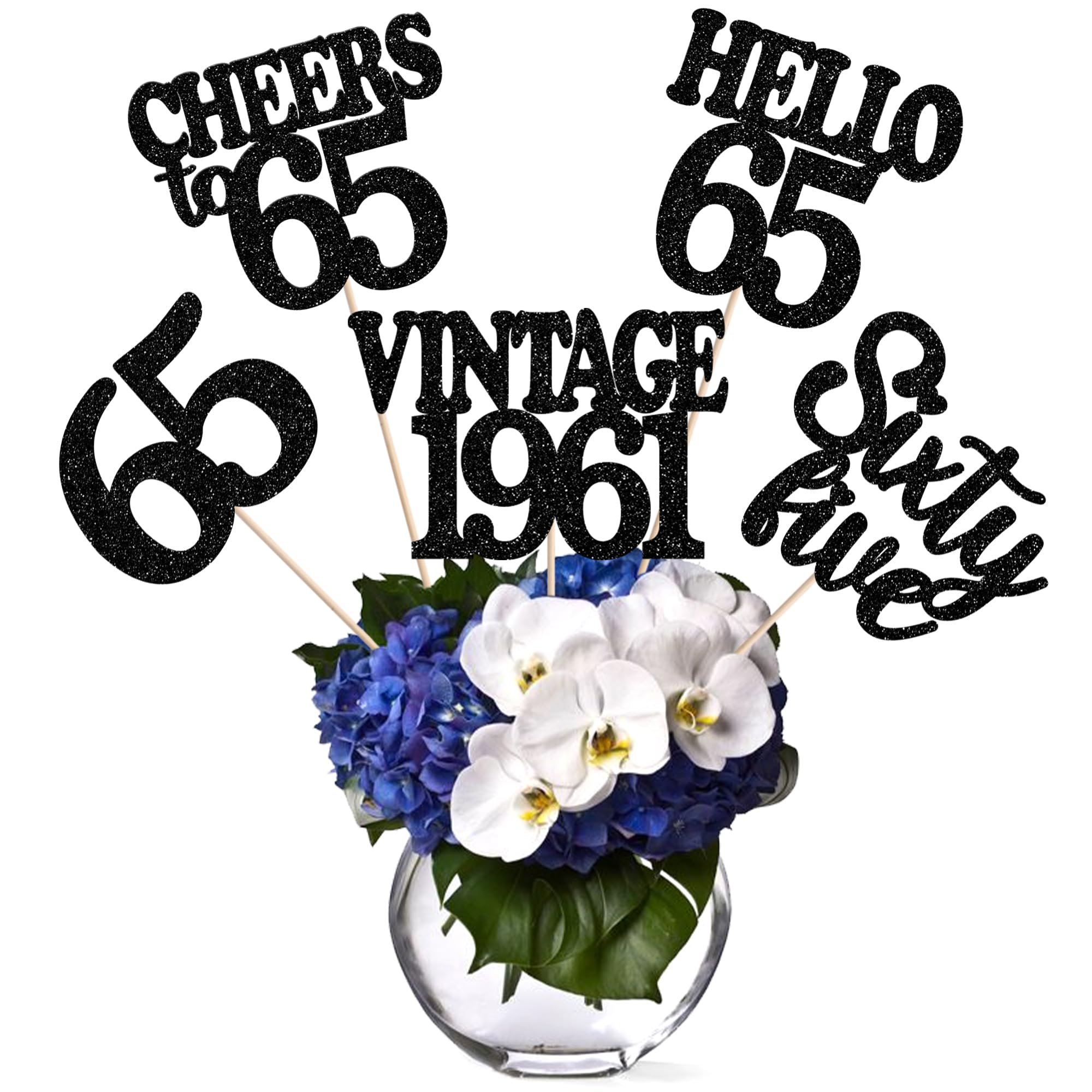 15PCS Happy 65th Birthday Centerpiece Sticks Hello 65 Vintage 1961 Table Flower Centerpieces Sticks Sixty Five Cheers to 65 Floral Decoration for 65th