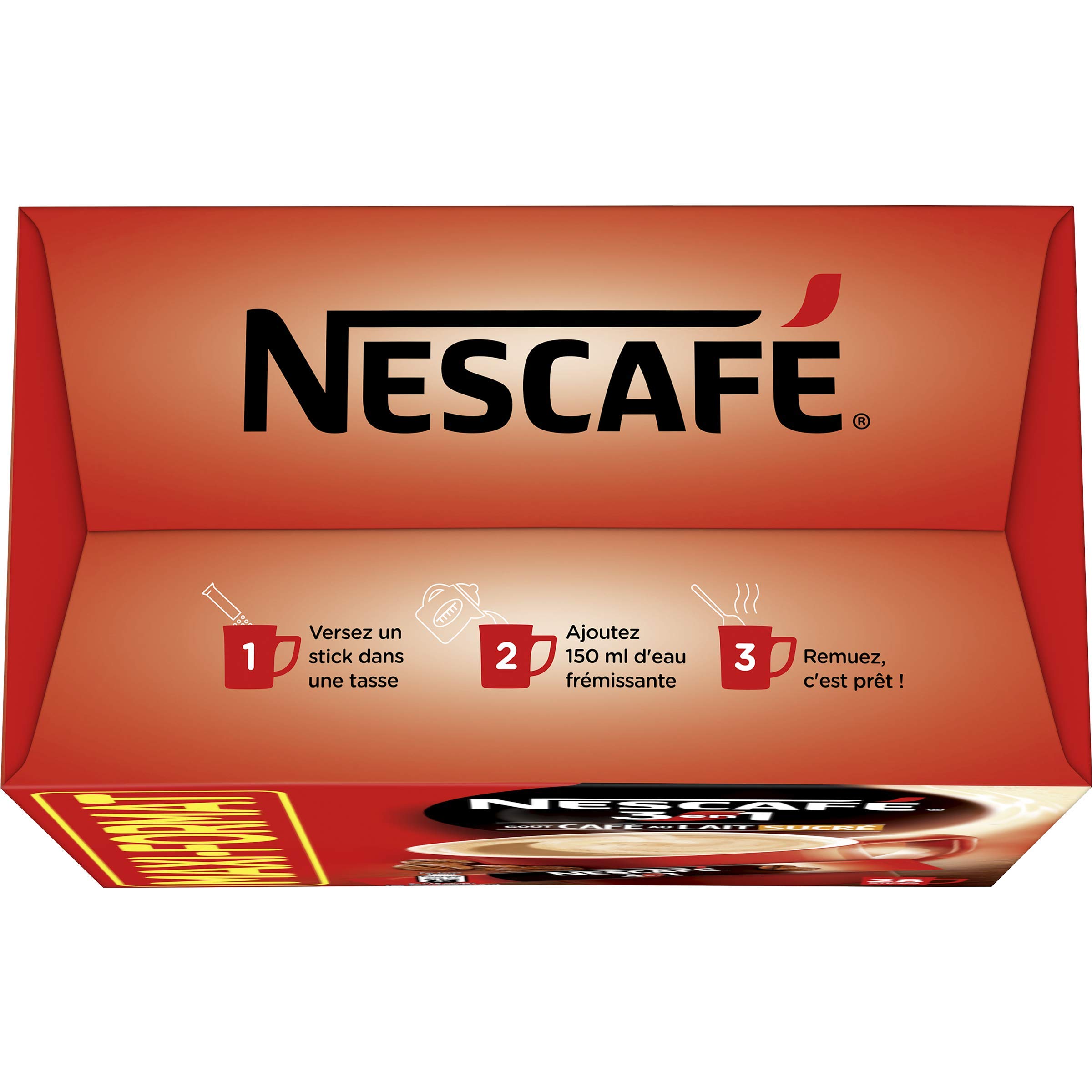 NESCAFÉ 3en1, Café au lait sucré, Café soluble, Boîte de 28 Sticks