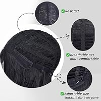 Vista 53 de Peluca trenzada negra con flequillo para niños, peluca larga y recta con 2 coletas, pelucas sintéticas para niñas, pelucas sintéticas con gorra