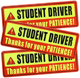 Ouzorp 3Pcs Car Student Driver Magnet,Be Patient Student Driver Magnet Boys and Girls New Student Driver Sticker Safety Warning Red and Yellow Reflective Signs Reusable Movable