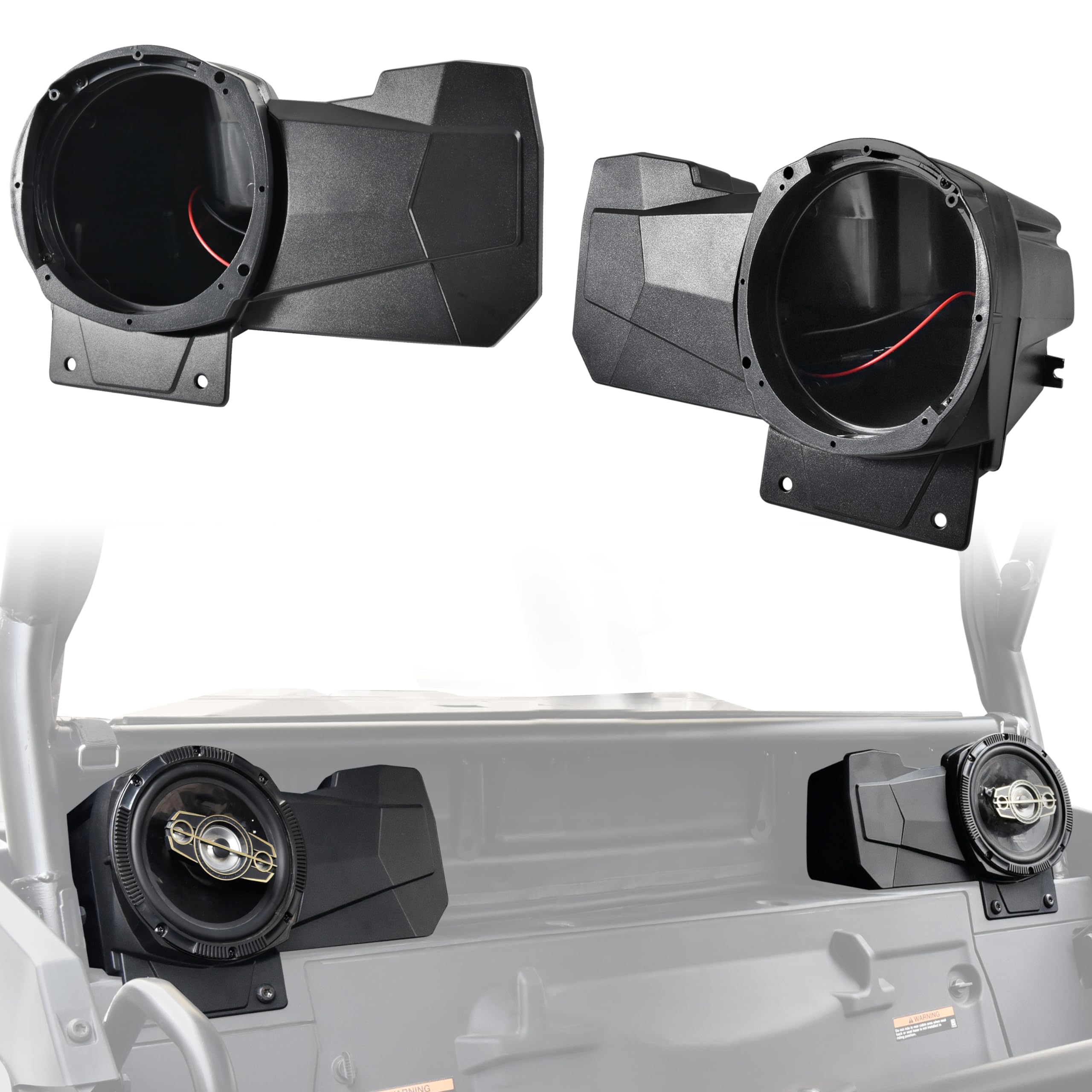 POKIAUTO UTV Speaker Enclosures for 2024+ Polaris RZR, Rear Seat Speaker Pods Mounts Brackets Support 6.5