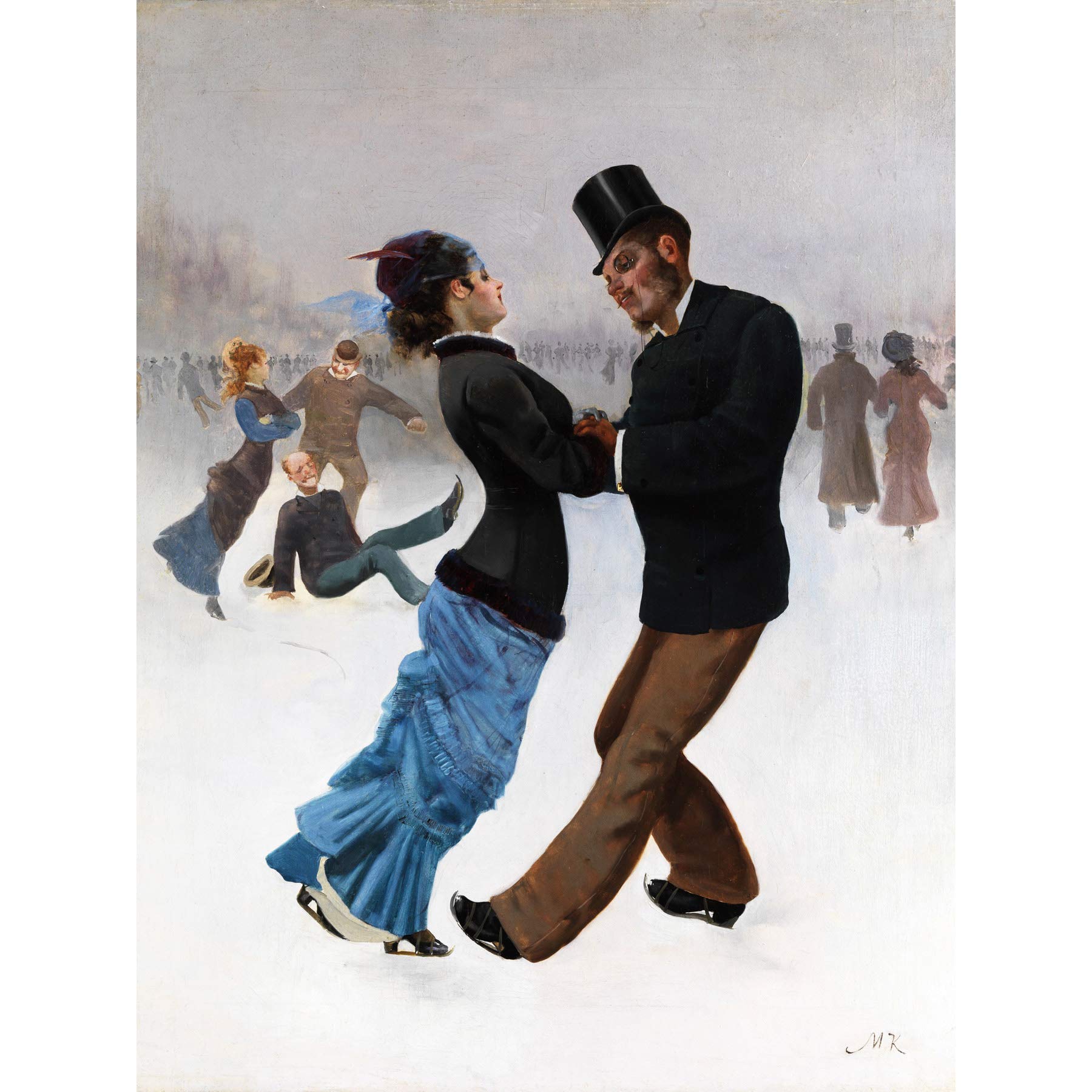 Artery8 Klinger Ice Skaters Painting Premium Wall Art Canvas Print 18X24 Inch