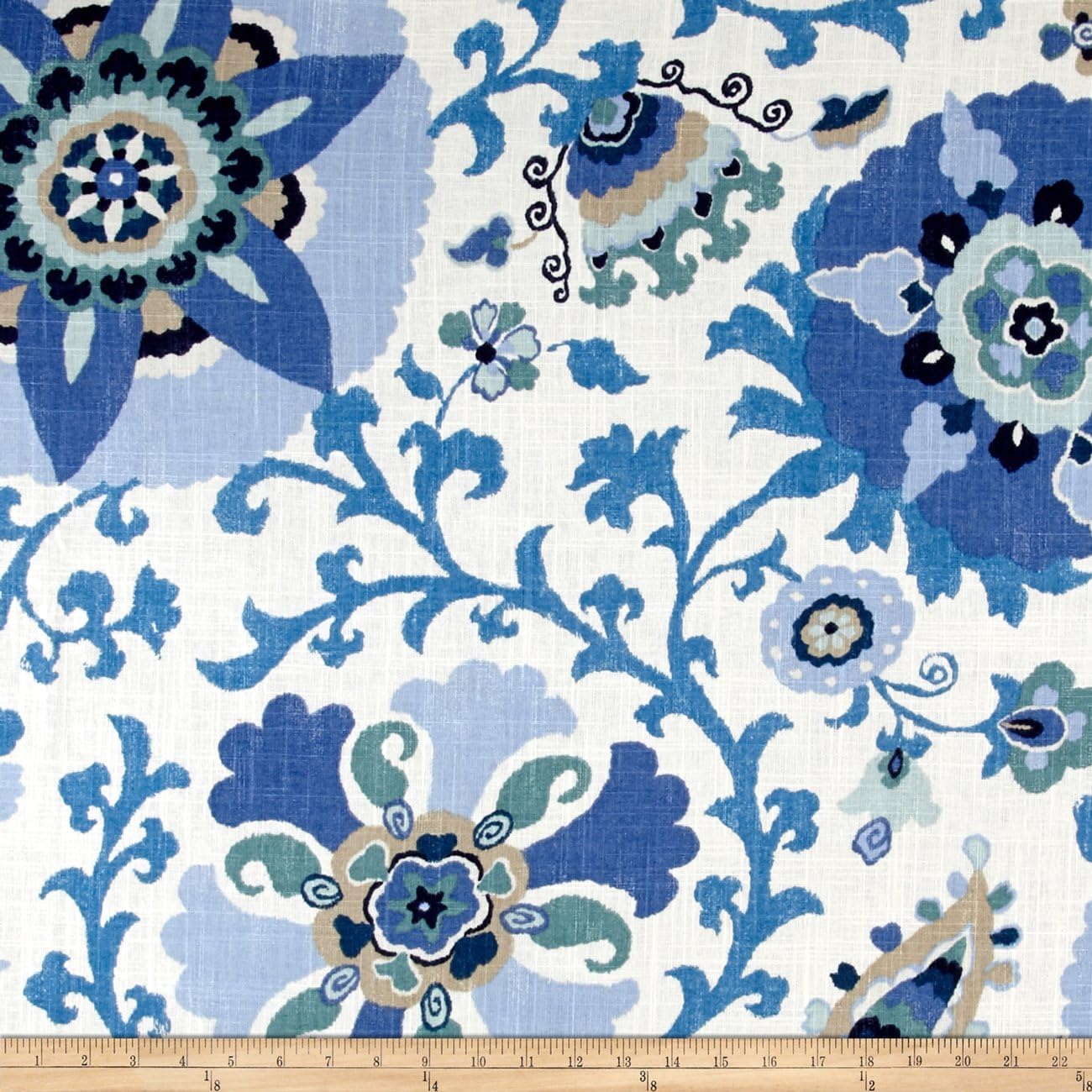 Braemore Fabrics Silsila Suzani Linen Blend, Indian Sea