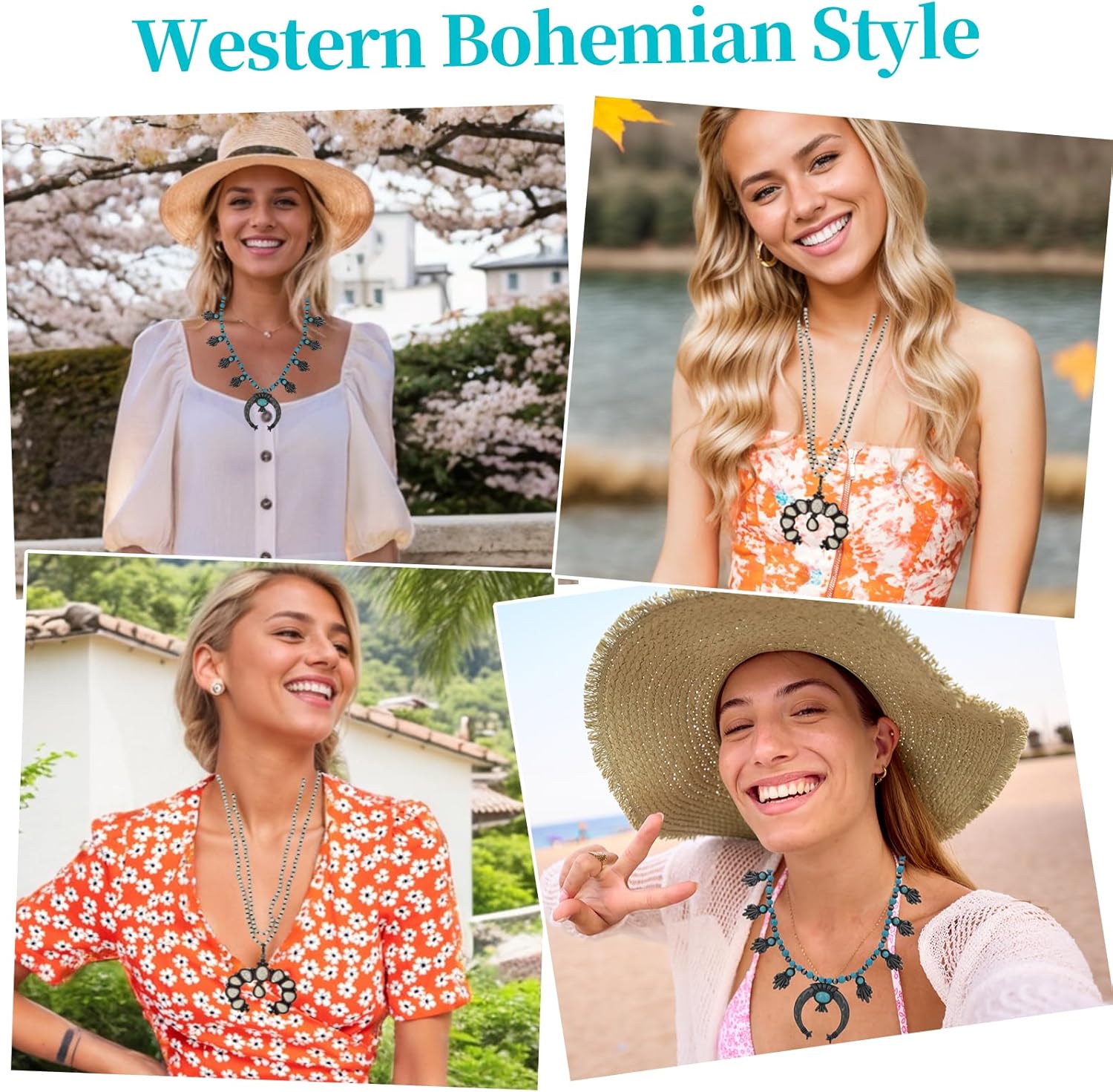 Turquoise Y-shaped Necklace for Women, Western Bohemian Style Jewelry Gift, Western Turquoise Pendant Necklaces Jewelry for Women Trendy - Image 5