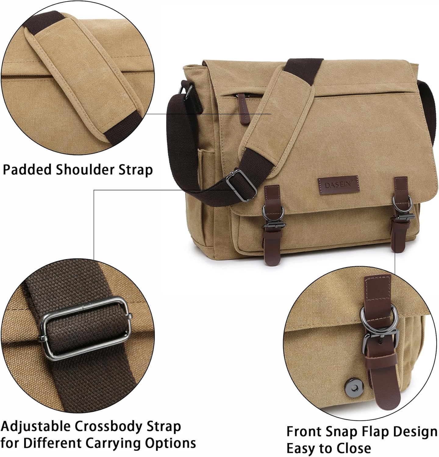 Large Vintage Canvas Messenger Shoulder Bag Travel Crossbody Purse Briefcase Business Bag for 15inch Laptop
