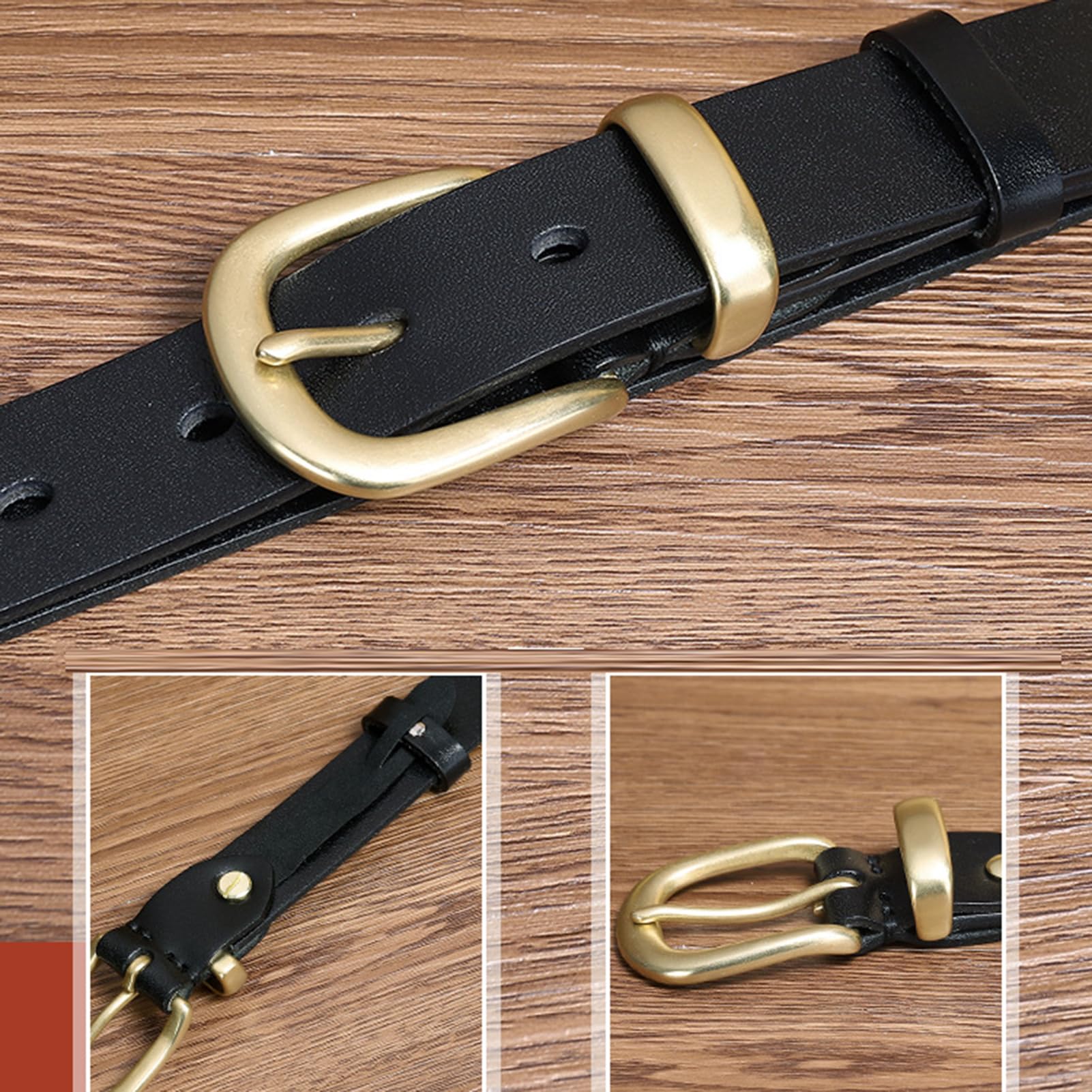 Cinturón Fino De Piel Vacuno For Mujer, 2,8 Cm Ancho, Con Hebilla Dorada Moda For Vaqueros Y Vestidos, 4 Mm Grosor