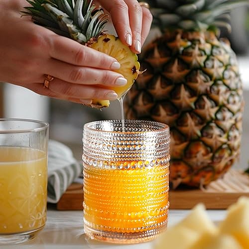 Miniatura 2 de Juego de 6 vasos Júpiter con base gruesa y pesada para cóctel en relieve, 10.15 onzas, para agua, refrescos, jugos, batidos, cerveza, whisky tropical