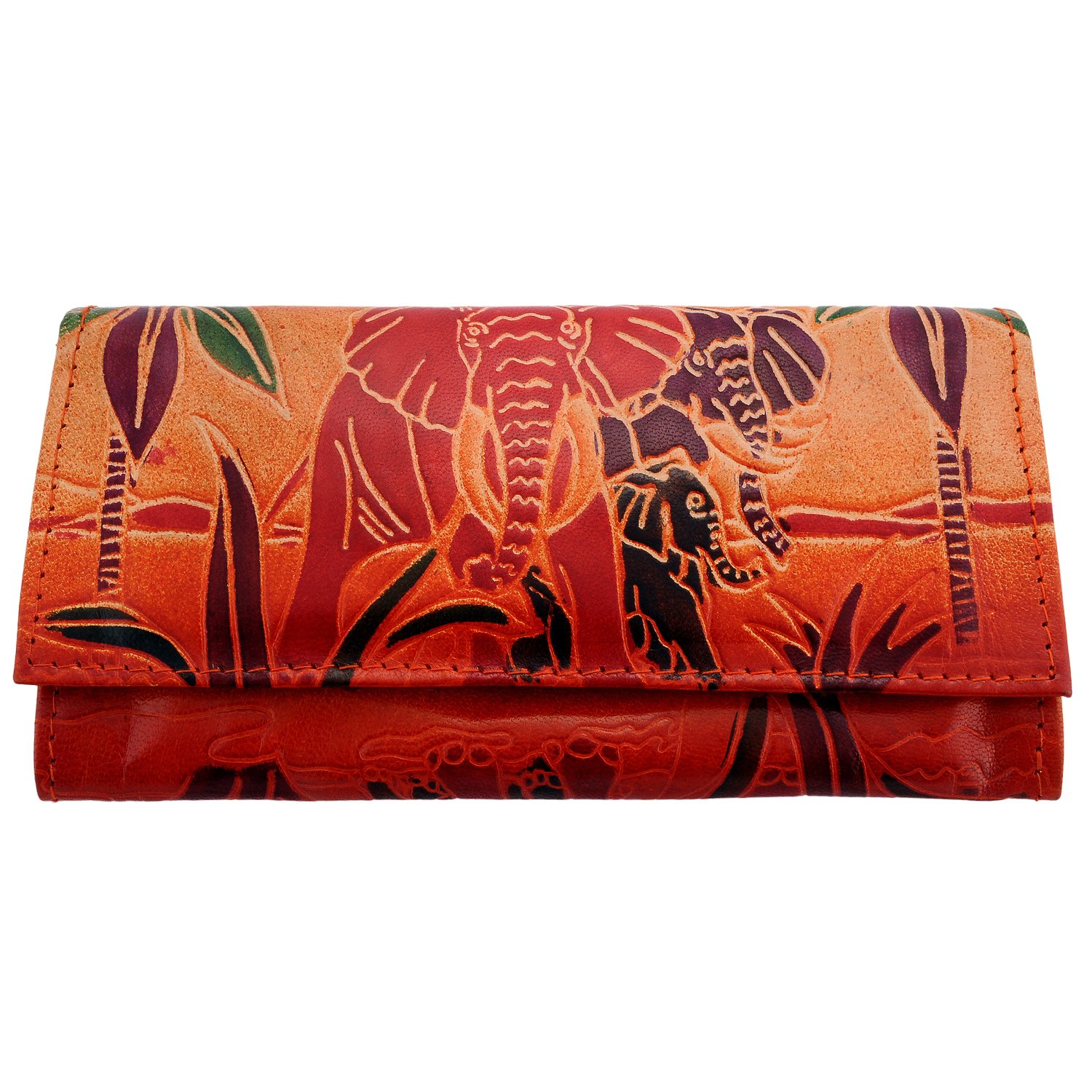 Shantiniketan Pure Leather Ethnic Elephant Design Multi-Colour Women's Wallet Clutch Purse-image-0