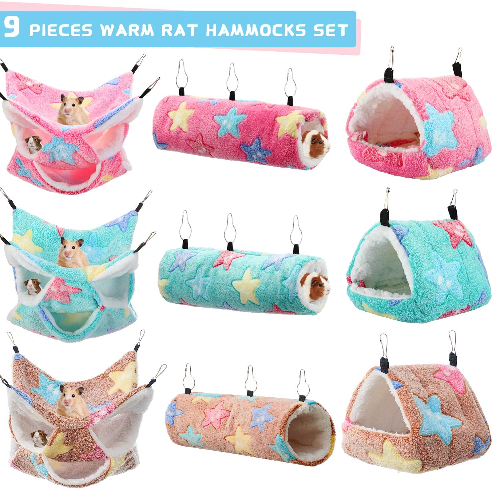 Abbylike Ratten-Hängematte, 3 Etagen, Meerschweinchen, Frettchen, Hängematten, kleines Haustier, Tunnel, Gleiter, Spielzeug, Meerschweinchen, Frettchen, Versteck, Bett, Käfigzubehör für Hamster (Grün