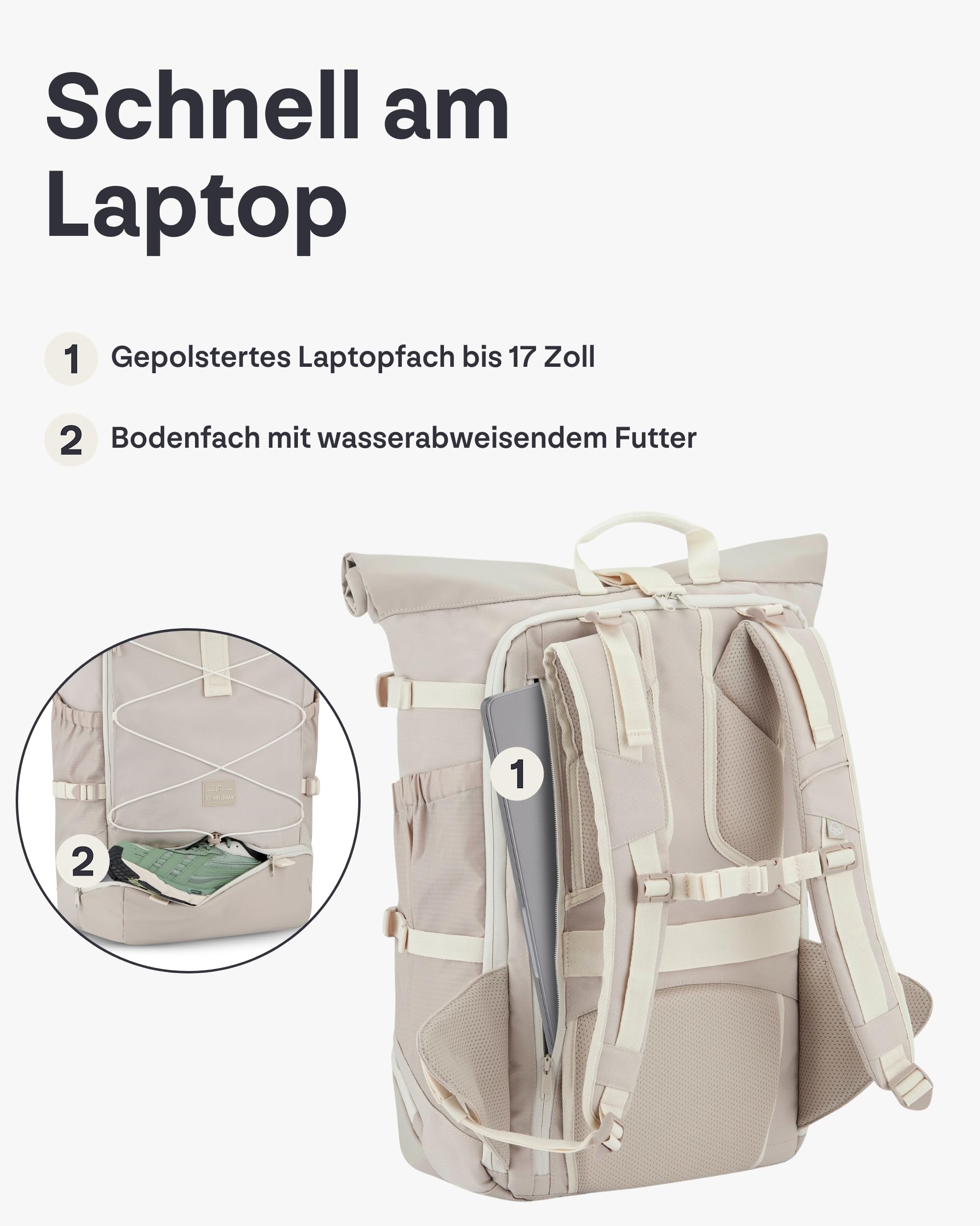 Johnny Urban Reiserucksack Damen & Herren - Allen Travel L - 37L Rolltop Rucksack Groß Handgepäck - Idealer Backpack für Reisen Ausflüge Trips - Wasserabweisend