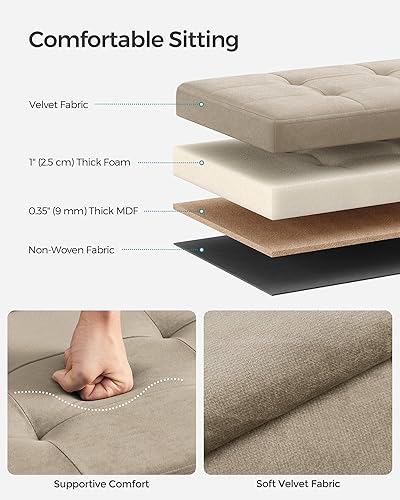 Miniatura 4 de SONGMICS Otomana de almacenamiento, banco de almacenamiento plegable de terciopelo, 2 cajas de almacenamiento adicionales, 15 x 30 x 15 pulgadas,