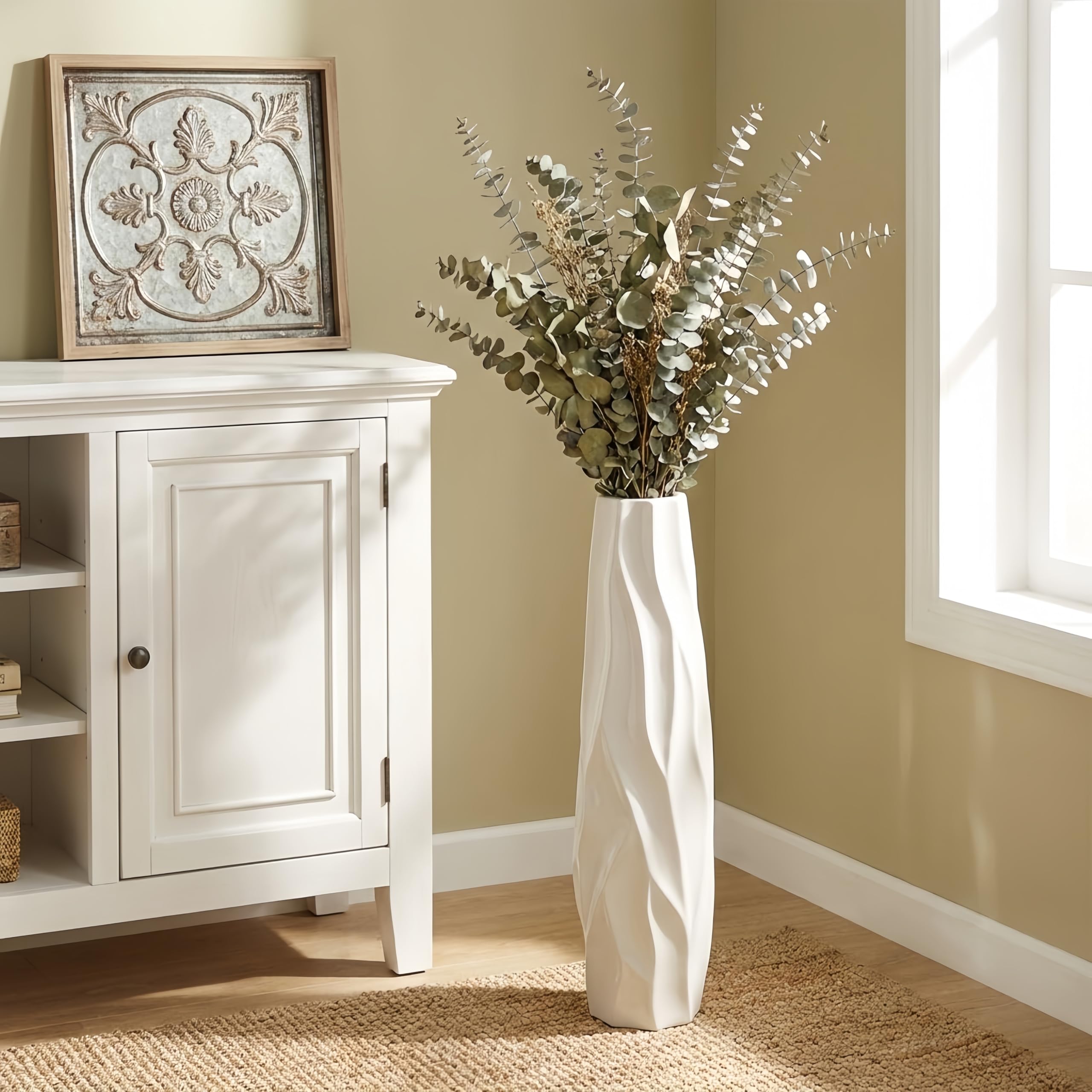 Weiße Keramik Vase 24 Inches/60 cm Tall Floor Flower Vase Halter Dekorative Große Vasen für Tisch Centerpieces Regal Home Decor Getrocknete Wohnzimmer Blumen Arrangement Einfache