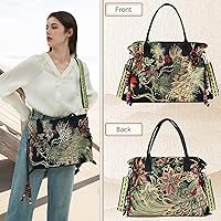 Vista 3 de Jursccu Bolsos de lona para mujer, bolsos bordados, bolsos de hombro casuales elegantes