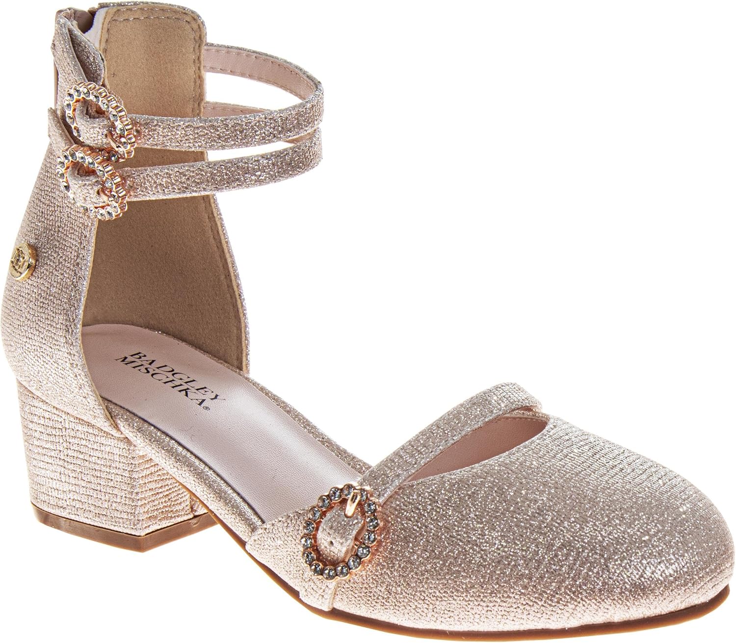 Josmo Girls Rhinestone Glitter Dress Sandal with Low Heel Fancy Sparkly Ankle Strap Sandals for Toddler to Big Kids