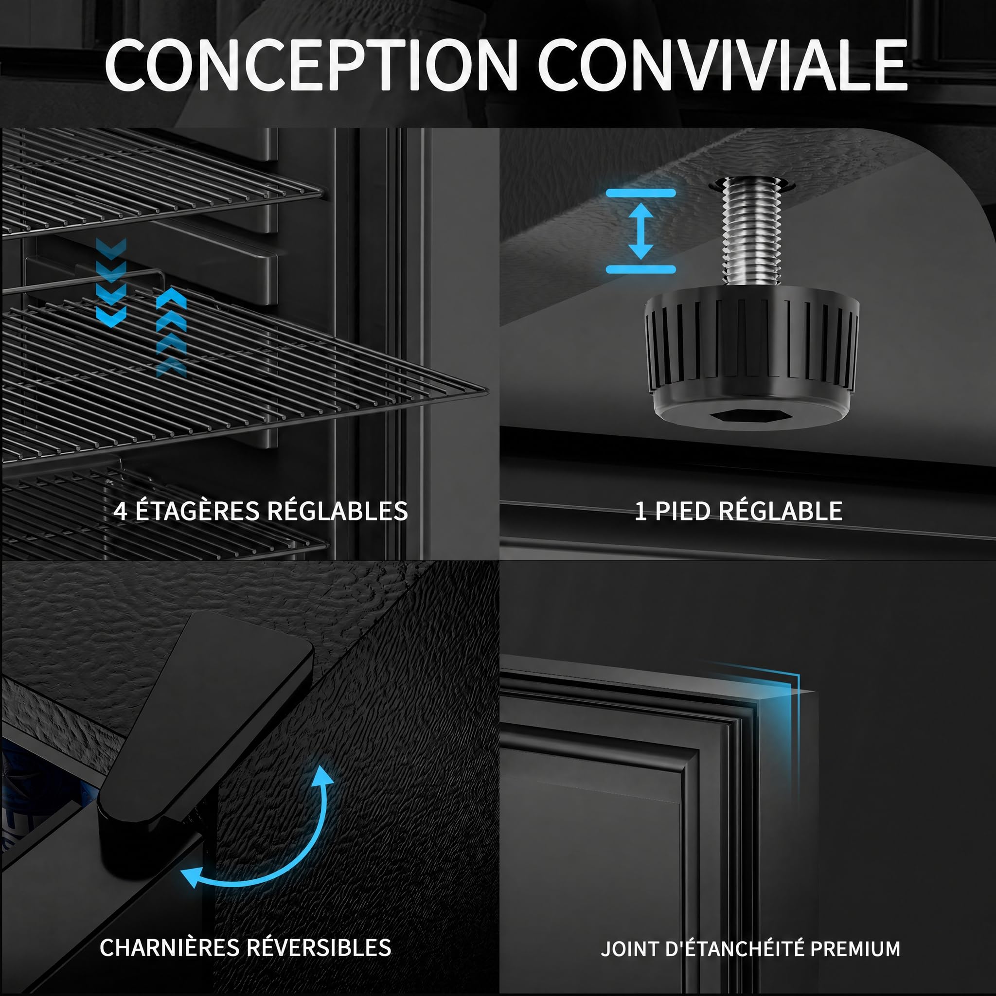 Airfish Réfrigérateur à boissons avec porte en verre, 86 L pour 130 canettes, mini-réfrigérateur avec clayettes réglables pour bière, vin et boissons, idéal pour la maison, le bar et le bureau