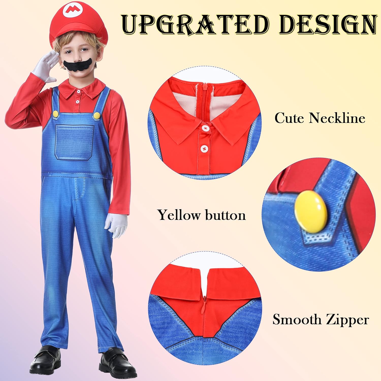 Miniatura 4 de Lydoesy Upgraded Super Brothers Costume for Kids Halloween Cosplay Jumpsuits with Hat Mustache Eyebrows Gloves