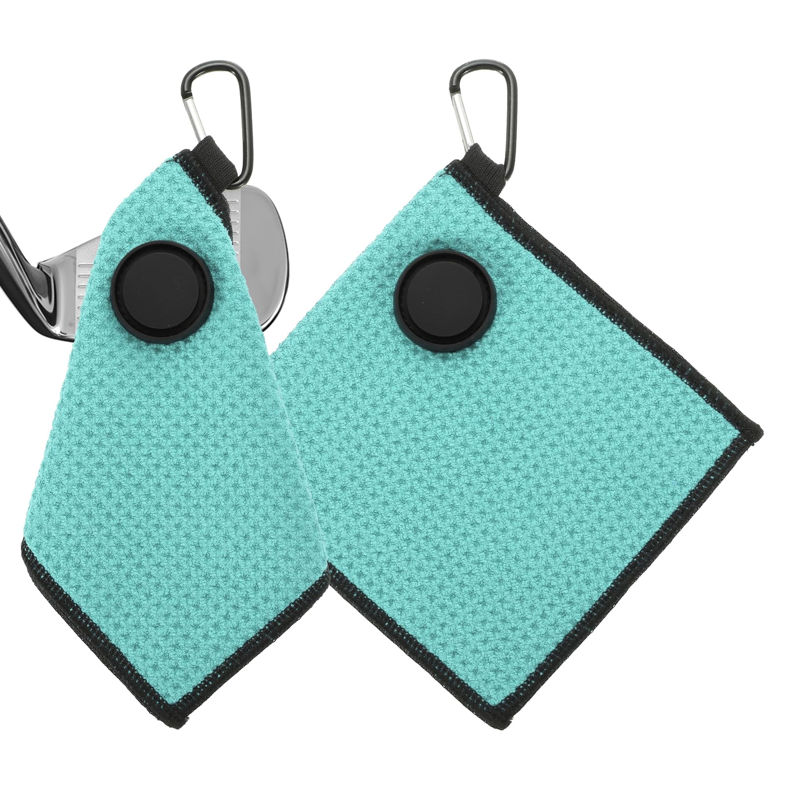 PATIKIL 6"x6" Magnetic Golf Towel with Wire Cleaning Cloth, 2 Pack Microfiber Waffle Pattern Towels with Magnet and Clip for Golf Carts Clubs Golfing Gear, Green/Black