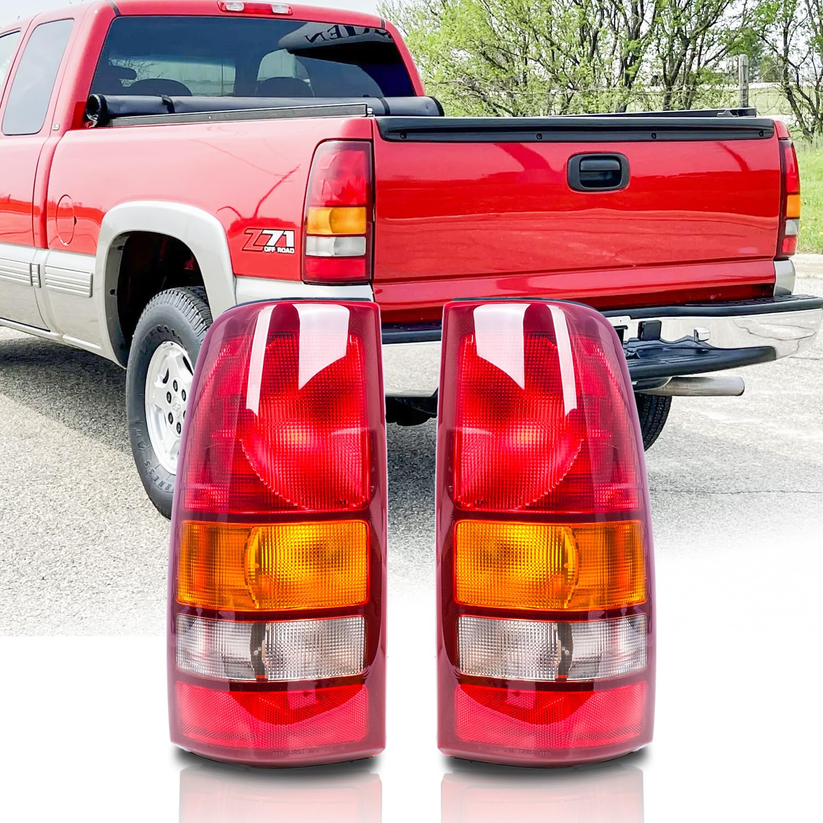 ISHARINGAUTOPARTS Tail Light Assembly Compatible with Chevy 1999 2000 2001 2002 Silverado,1999-2006 GMC Sierra, Factory-Style Rear Brake Lamps Without Bulb