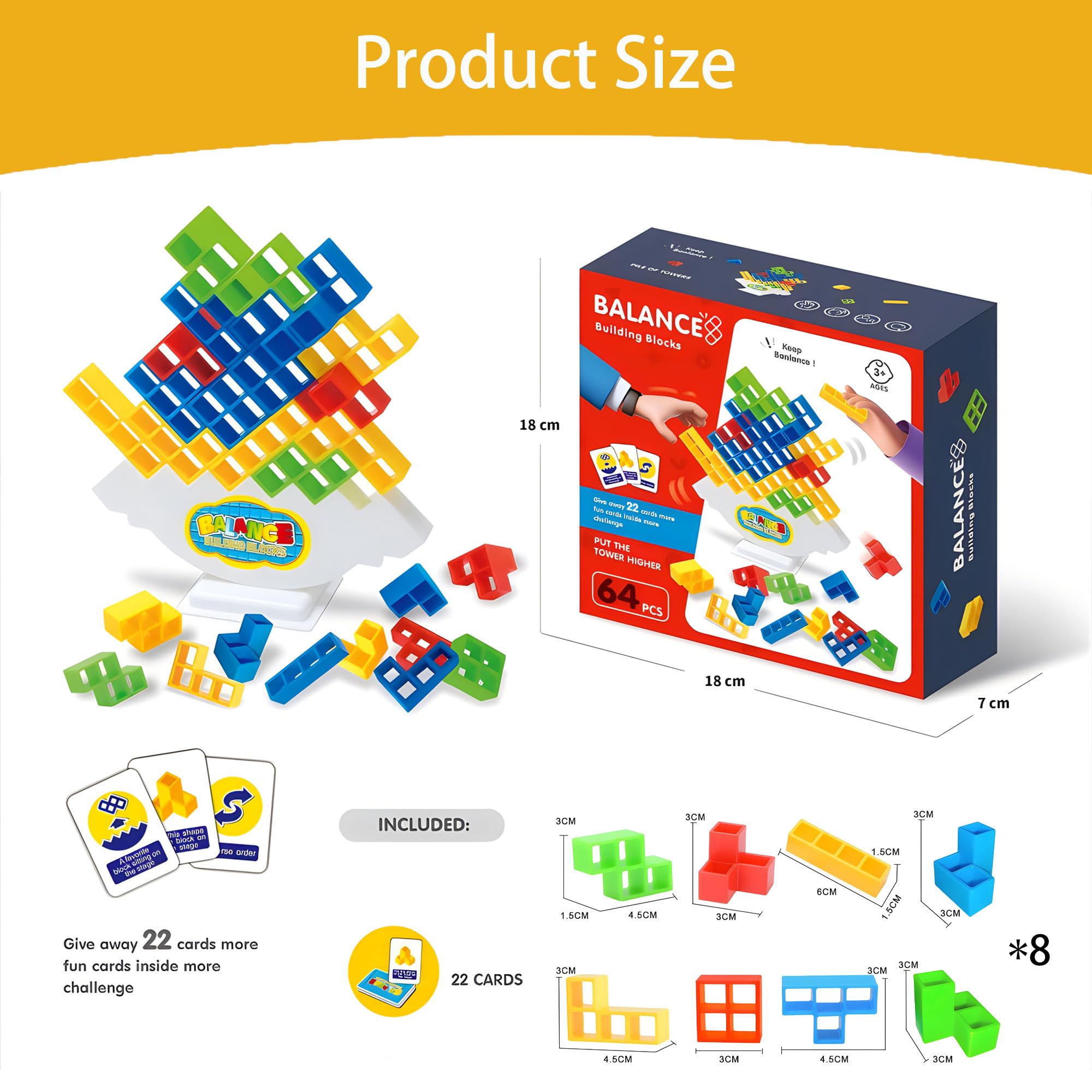 Jeu D'empilage Tetris Tower CHANCCI - 64 Pièces, Blocs Colorés, Cartes Défis, Pour Enfants Et Adultes - Cadeau Anniversaire Noël