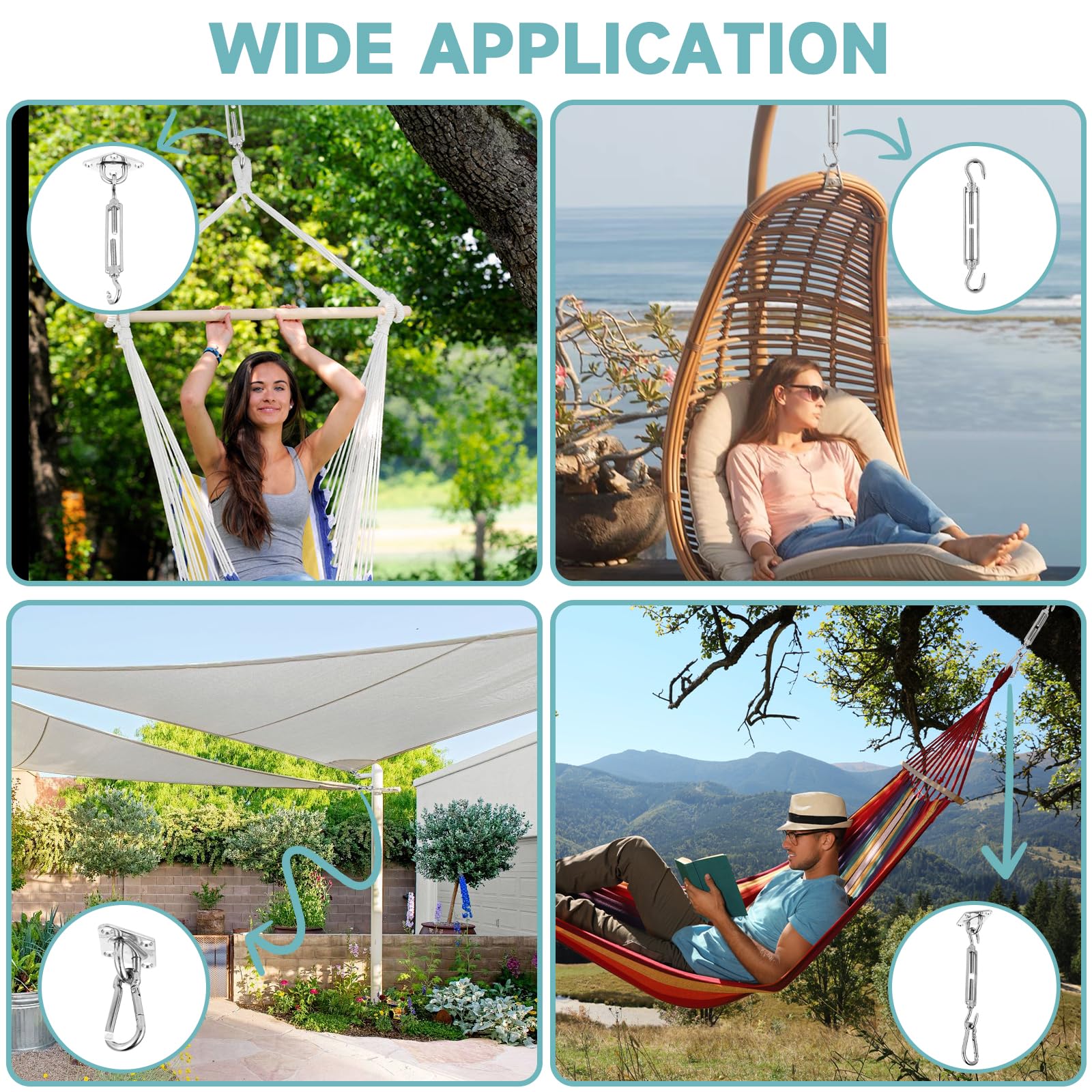 Juego de Accesorios de Toldo M6 - Accesorios de Acero Inoxidable Kit de Montaje de Toldo - Juego de Accesorios para Triángulo y Escuadra - Accesorios de Fijación para Vela Sun Shade