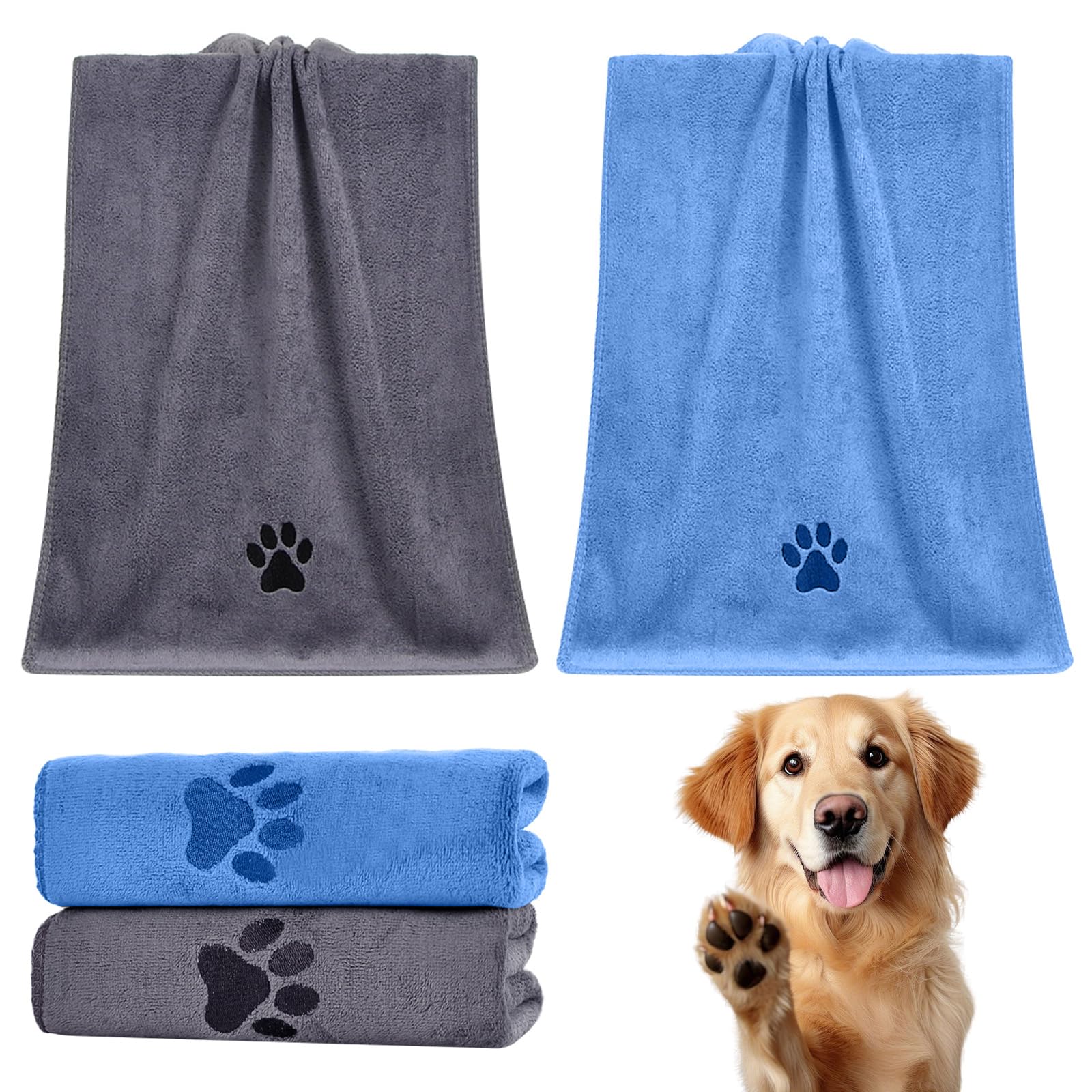 PokeAir Dog Towels for Drying, 2 Pack Super Absorbent Dog Towel, 70 x 140 cm Large Soft and Comfortable, Microfibre Dog Towel Bathrobes, Pet Towels for Dog Cat Pet (Blue, Dark Gray)