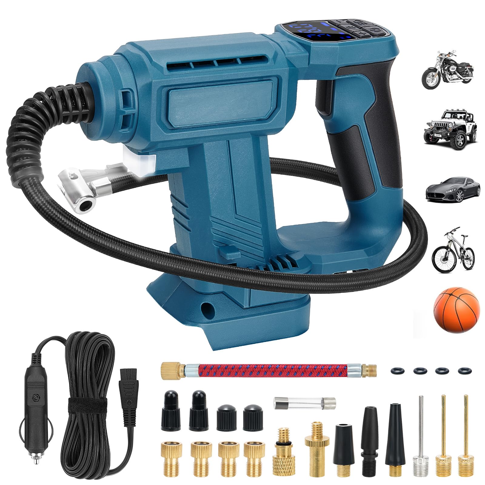 Compresseur à Air Portatif Compatible avec Makita 18V Batterie, 150PSI Gonfleur Pneus Voiture Sans Fil avec Écran LCD, Pompe Électrique avec Lumière LED pour Vélo, Moto, Ballons (Outil Seul)