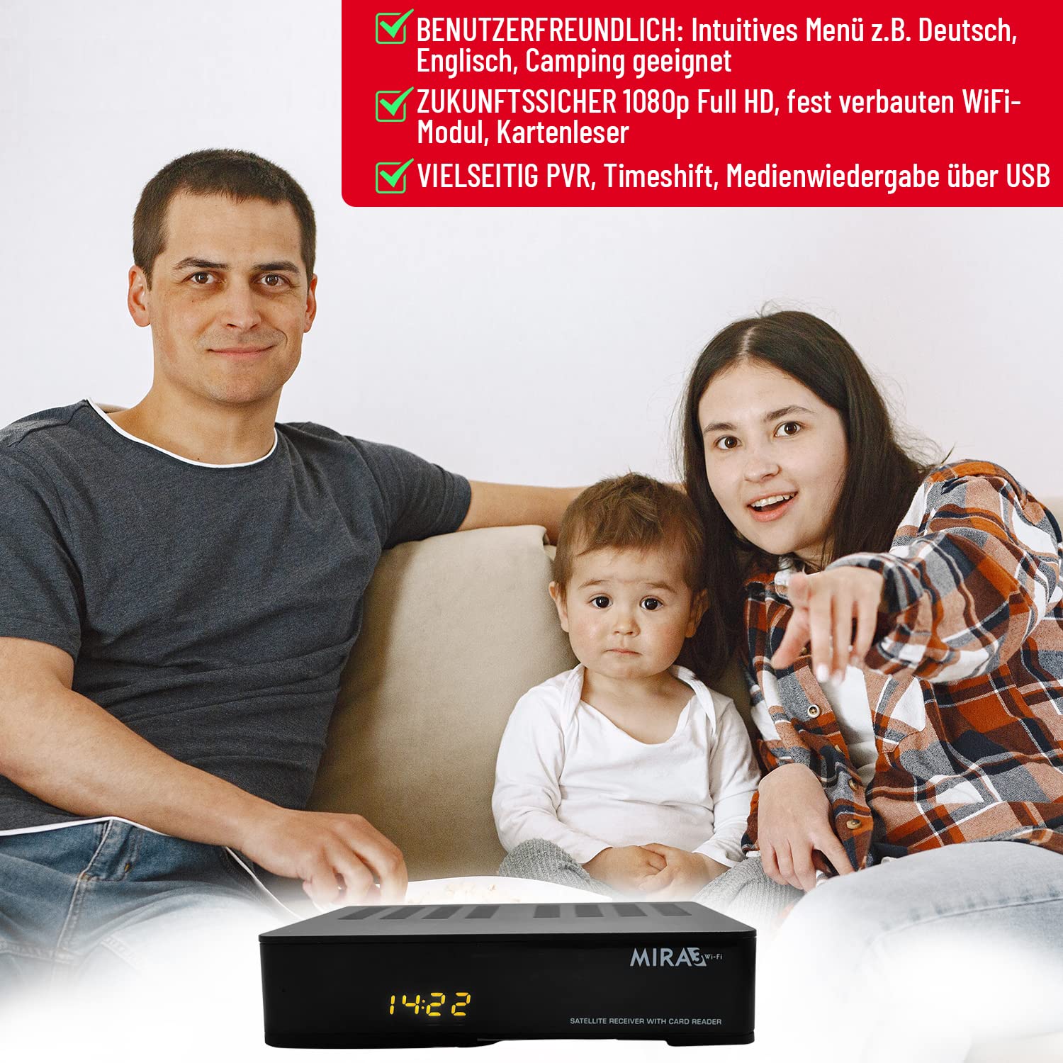 Amiko MIRA3 HD Satelliten-Receiver mit Aufnahmefunktion, Kartensteckplatz, Timeshift, HDMI, PVR, USB, WLAN